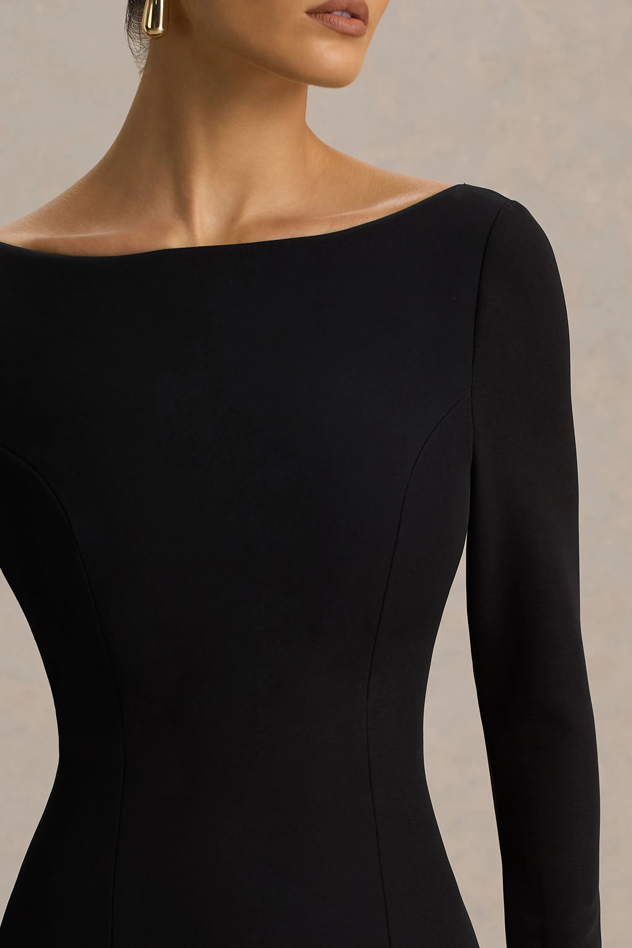 Caty | Black And White Long-Sleeved Maxi Dress With Asymmetric Drop-Waist sold by Club L London product image thumbnail 3