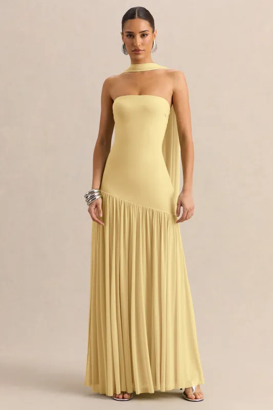 Bambi | Lemon Bandeau-Neck Maxi Dress With Scarf-Detail made by Club L London