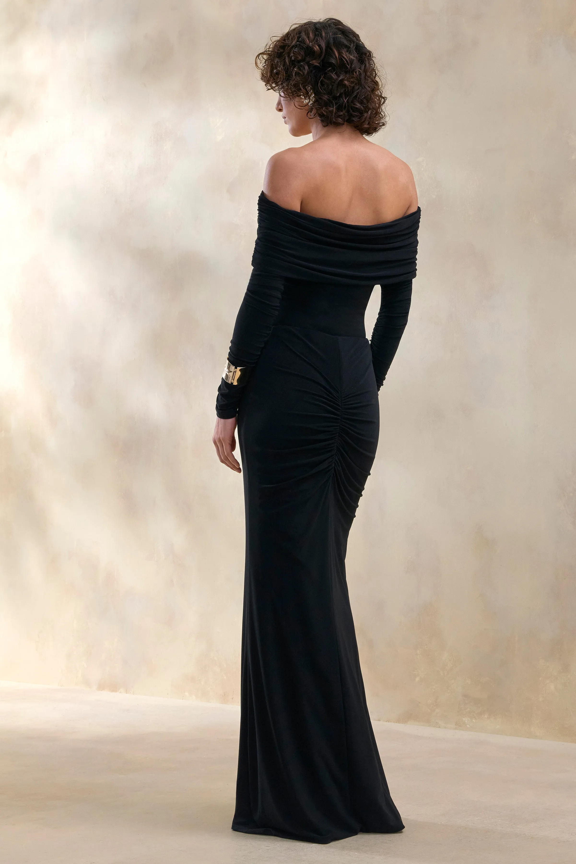 Micaela | Black Ruched Maxi Skirt sold by Club L London product image thumbnail 2