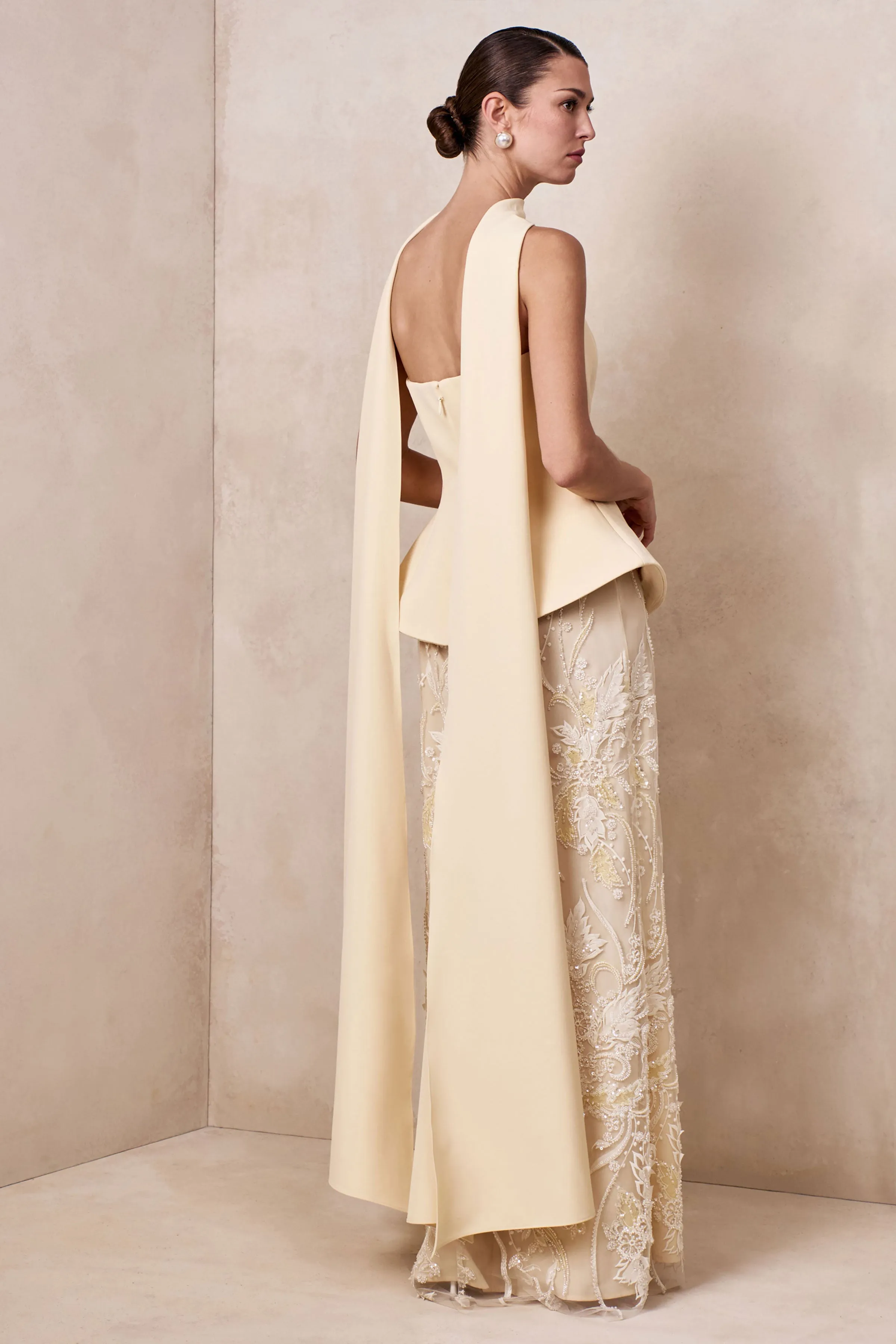 Lorna | Lemon Bandeau Maxi Dress With Scarf sold by Club L London product image thumbnail 2