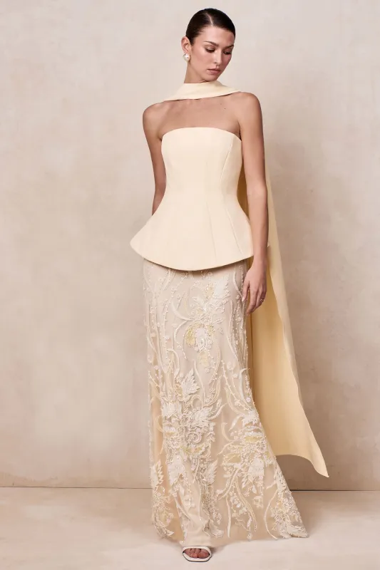 Lorna | Lemon Bandeau Maxi Dress With Scarf made by Club L London