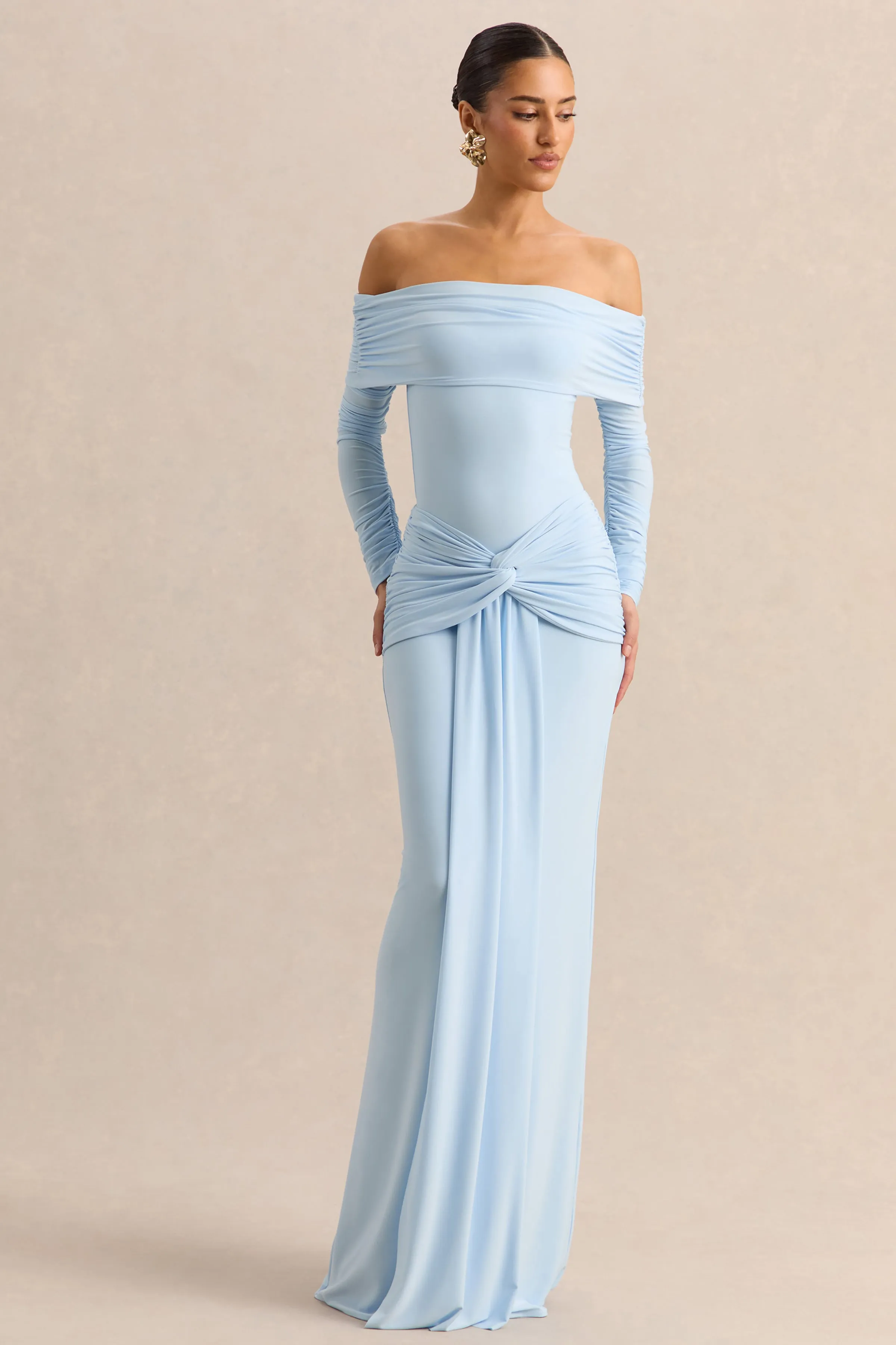 Flynne | Blue Wrapped Maxi Skirt With Sash sold by Club L London