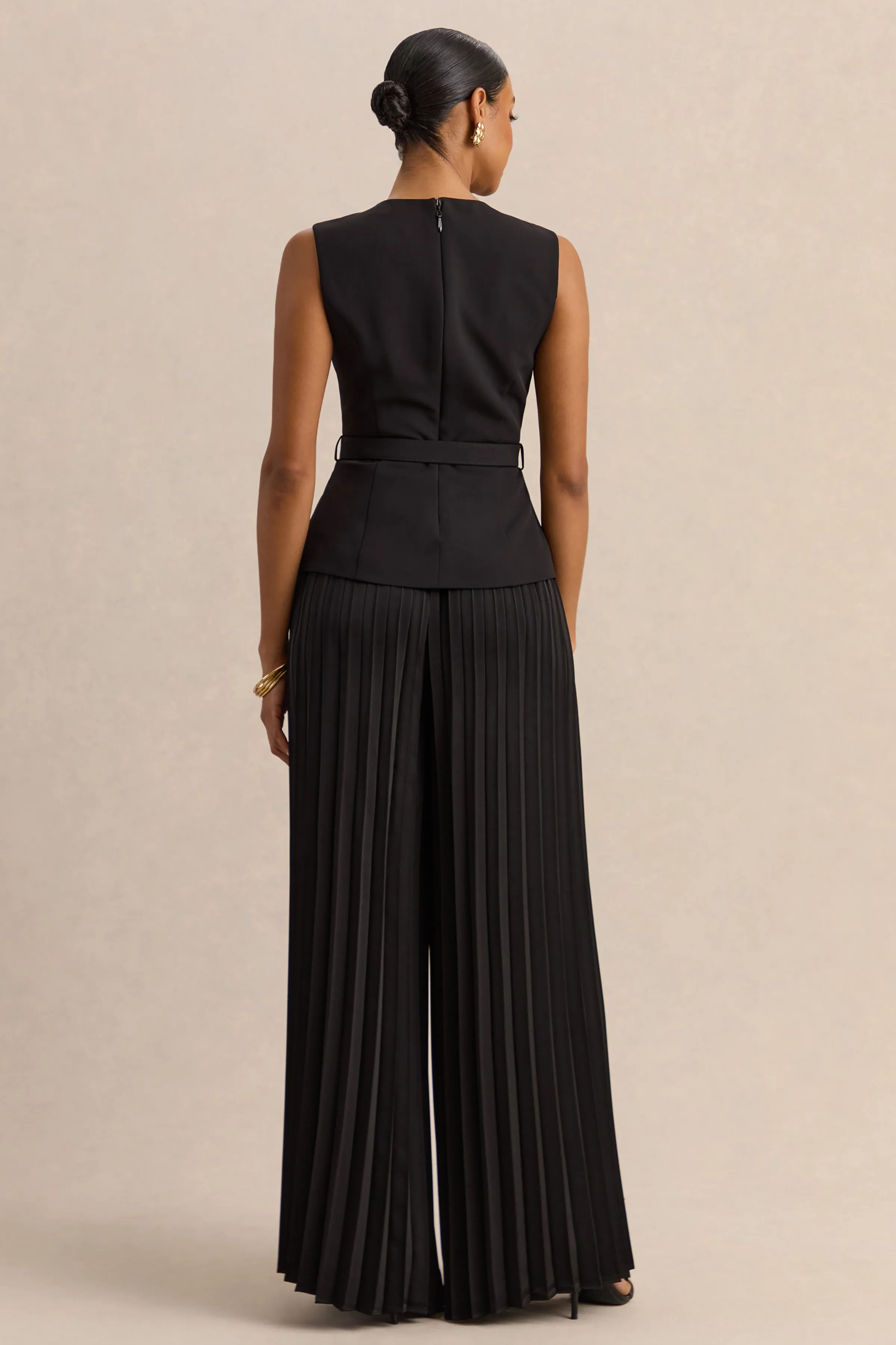 Karienne | Black Round-Neck Top With Belted-Detail sold by Club L London product image thumbnail 2