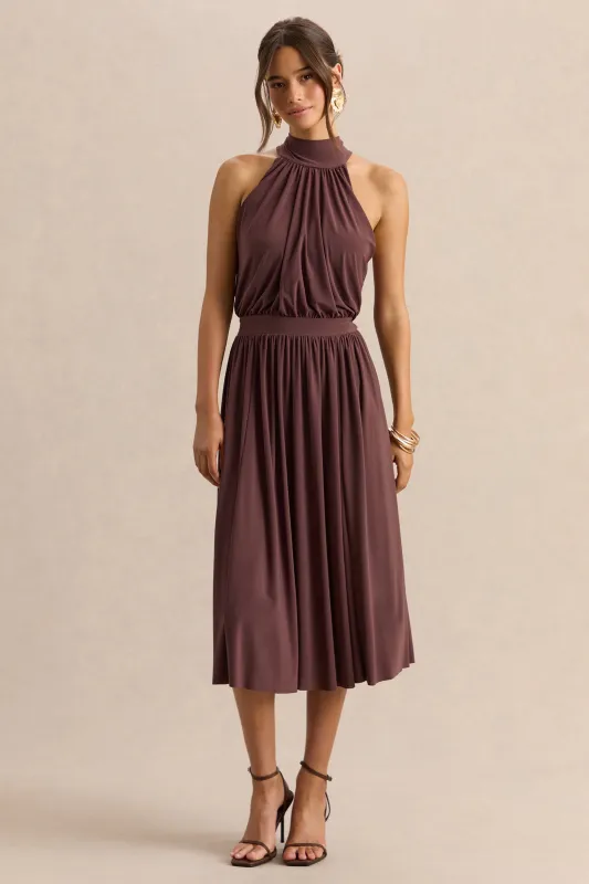 Hedira | Brown High-Neck Midi Dress made by Club L London