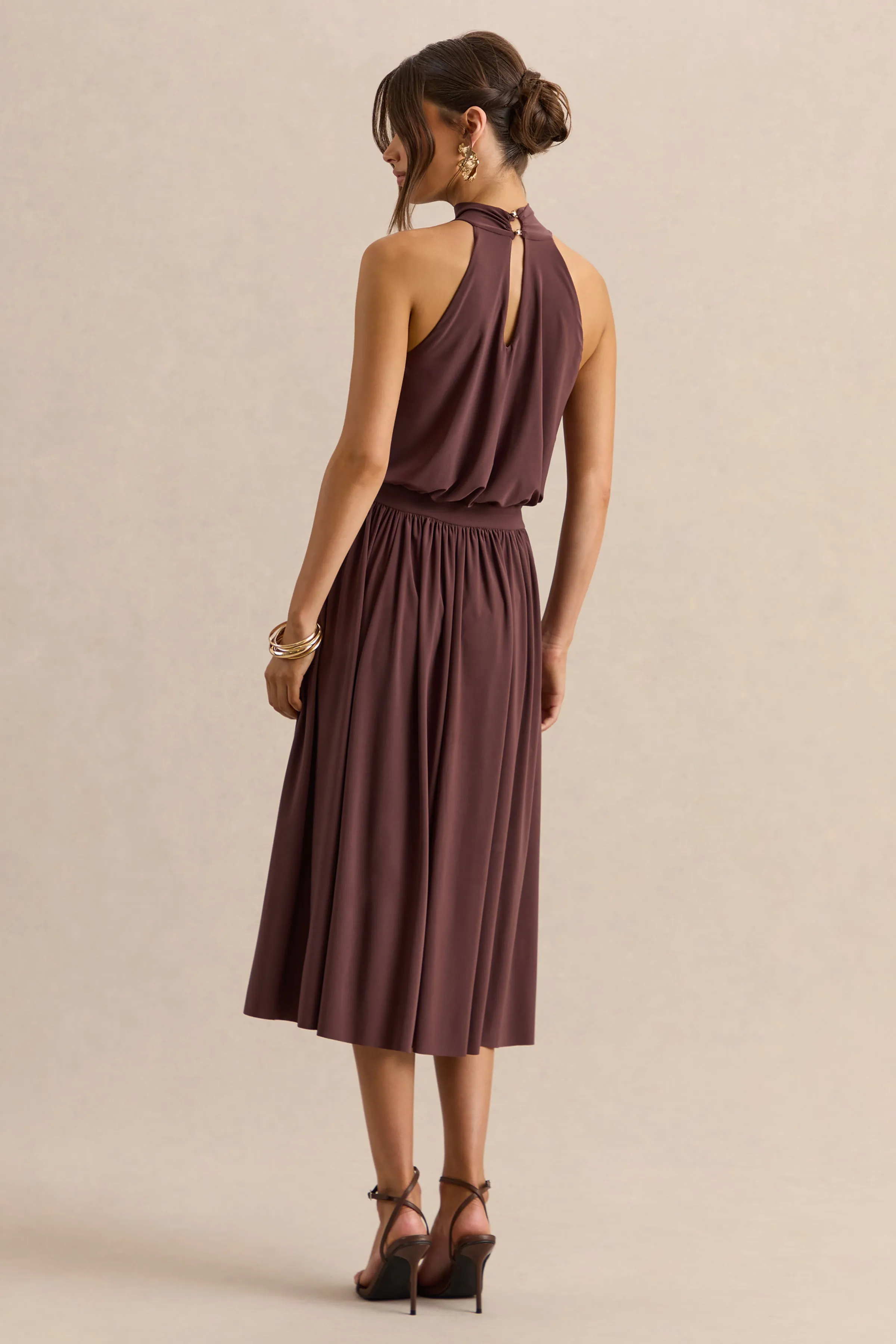 Hedira | Brown High-Neck Midi Dress sold by Club L London product image thumbnail 2