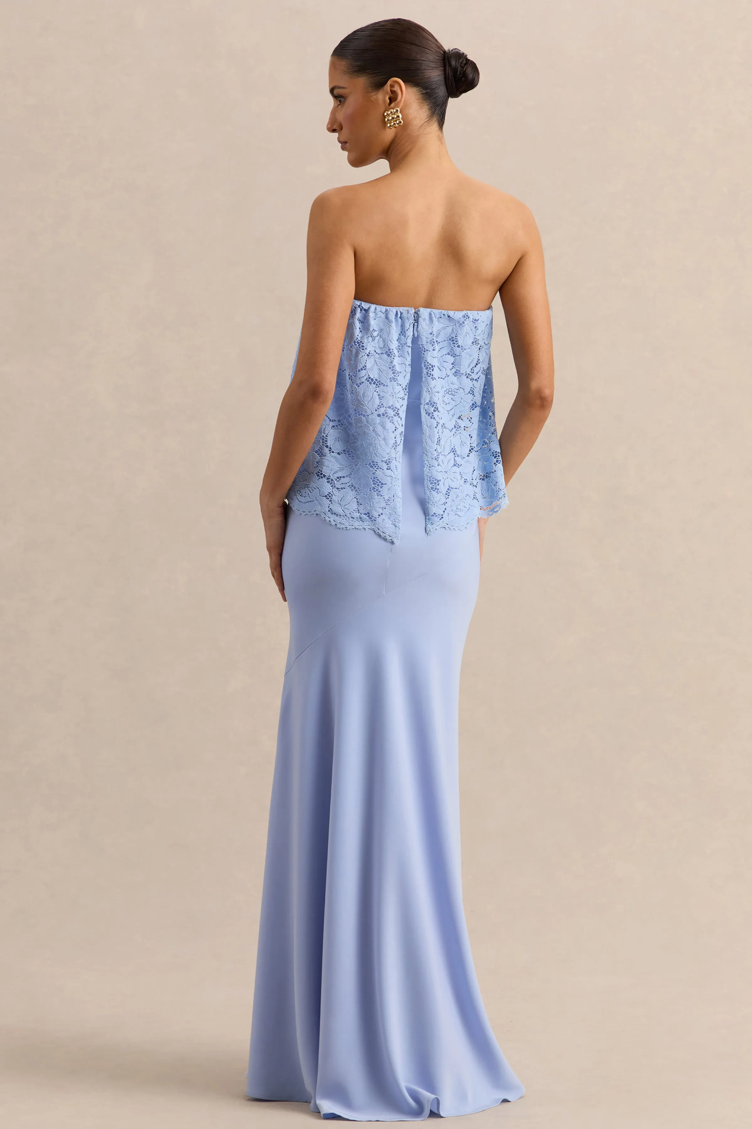 Clemency | Powder Blue Lace And Matte Satin Bandeau Maxi Dress sold by Club L London product image thumbnail 2