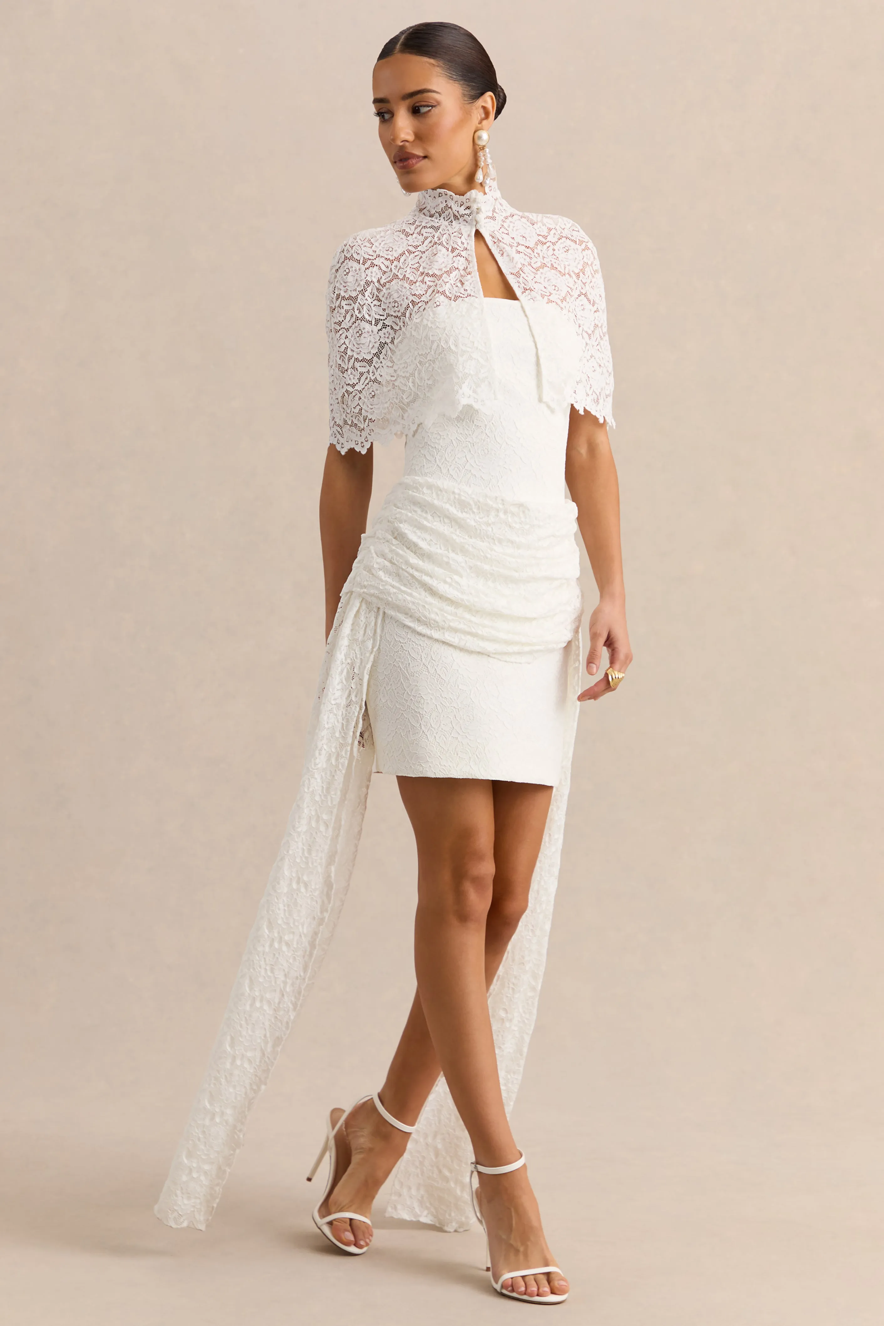 Sabrelle | White Bandeau-Neck Mini Dress With Draped-Detailing sold by Club L London product image thumbnail 5