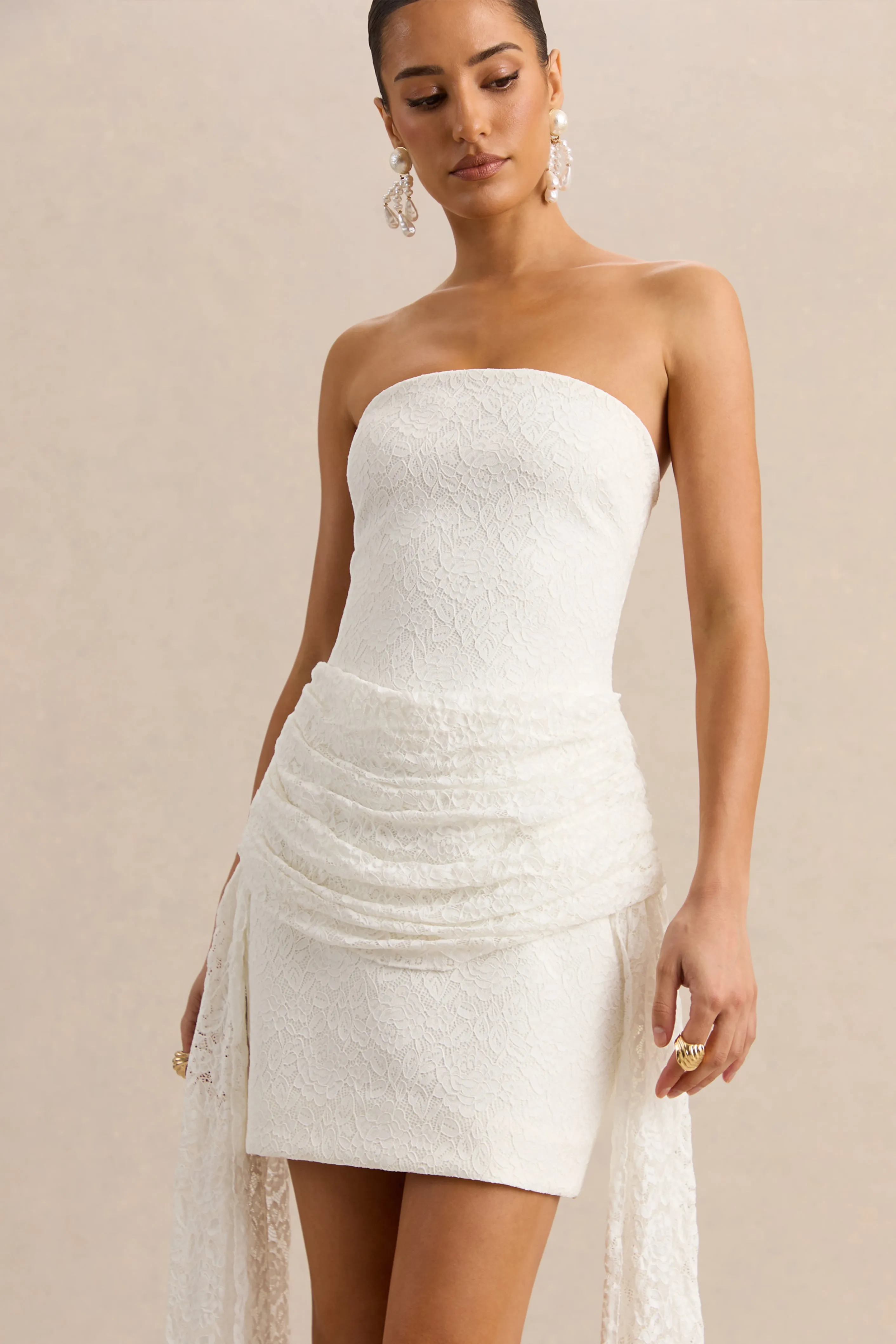 Sabrelle | White Bandeau-Neck Mini Dress With Draped-Detailing sold by Club L London product image thumbnail 3