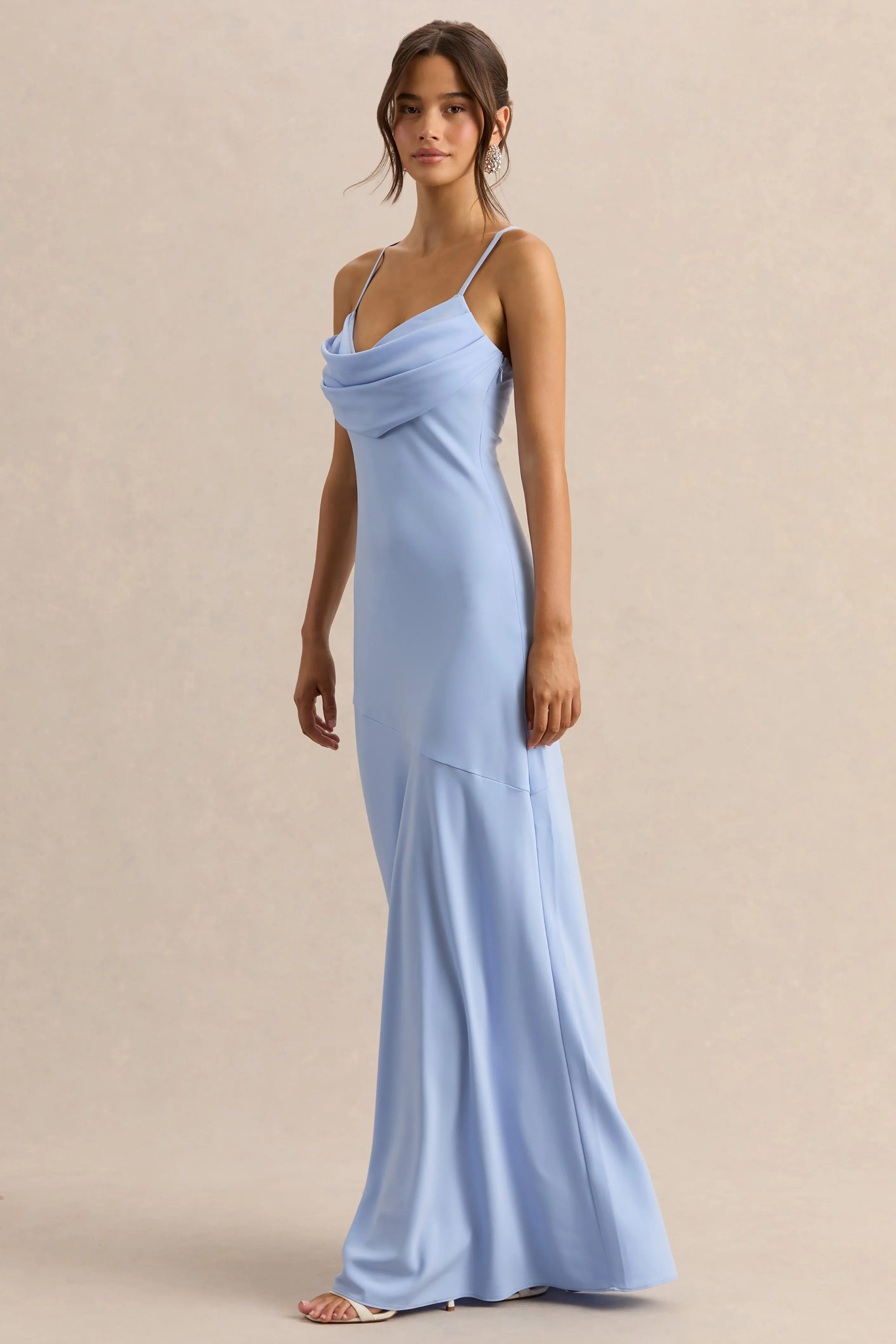 Anarelle | Powder Blue Satin Cowl-Neck Maxi Dress sold by Club L London product image thumbnail 4