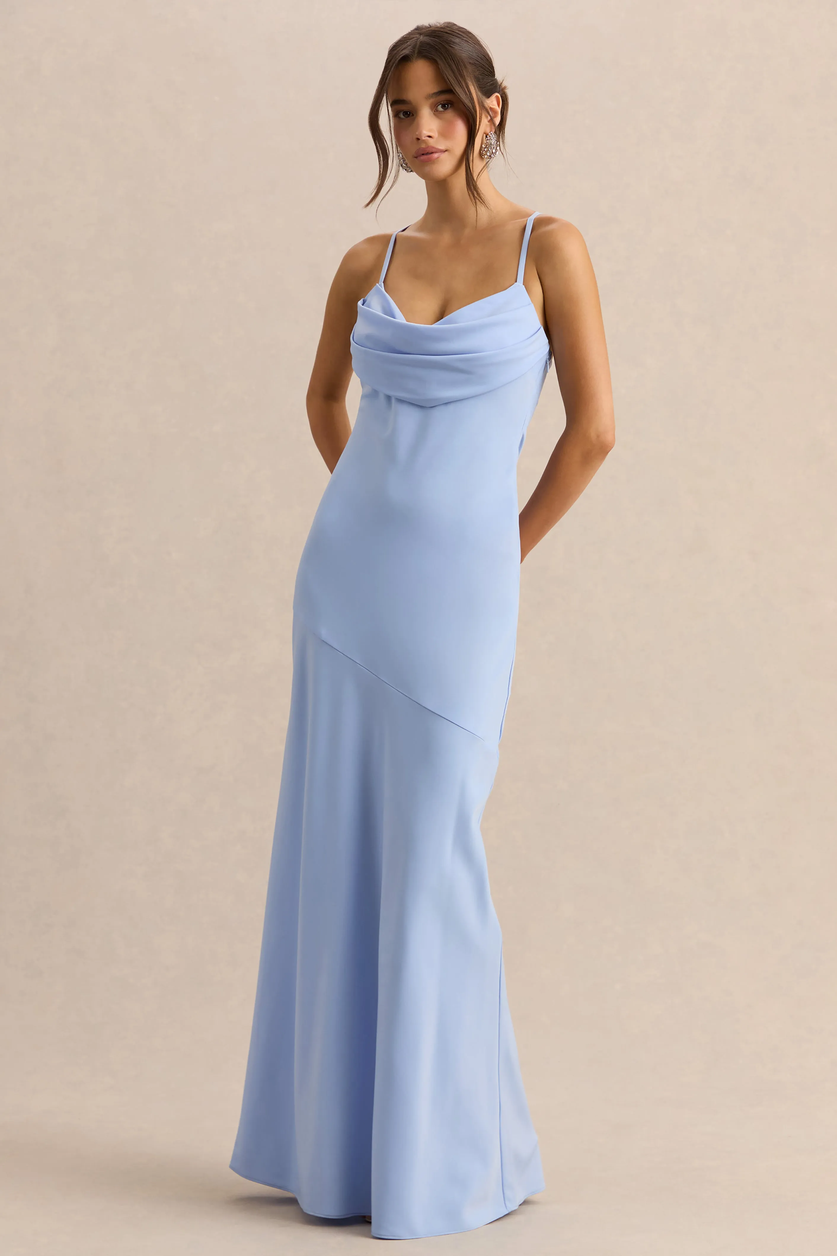 Anarelle | Powder Blue Satin Cowl-Neck Maxi Dress sold by Club L London product image thumbnail 5