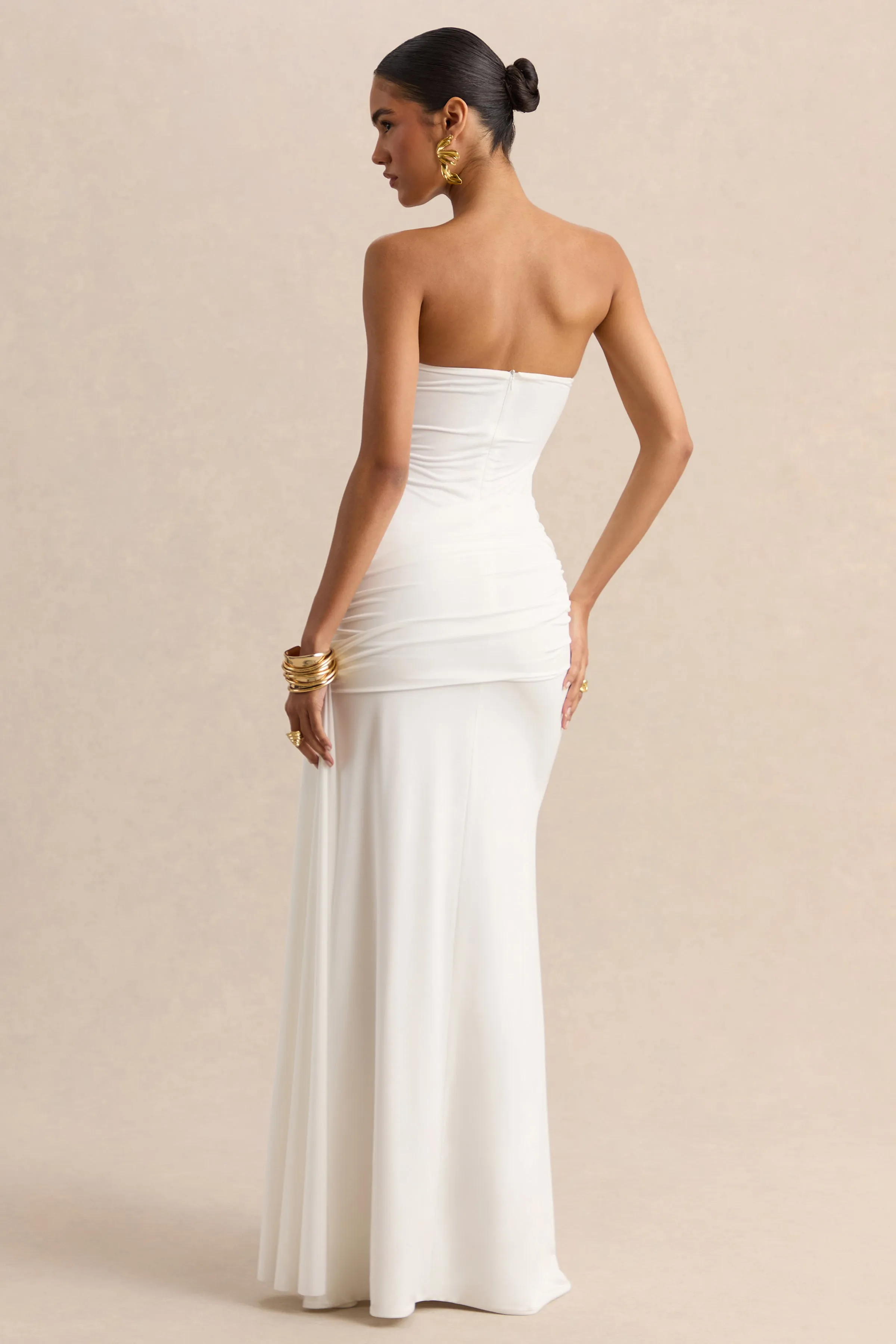 Liramine | White Bandeau Maxi-Dress With Gathered-Detailing And Sash sold by Club L London product image thumbnail 2