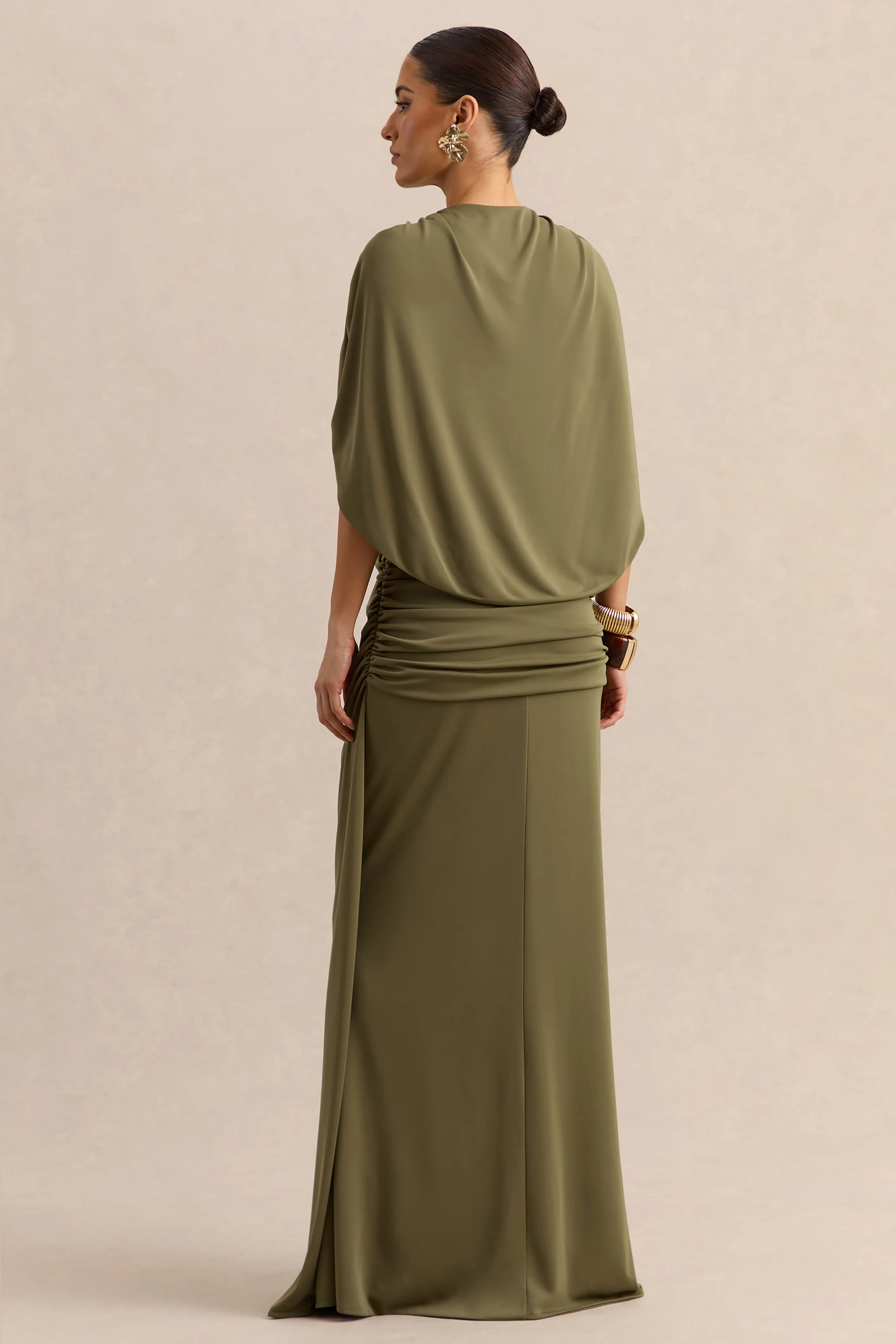 Marisea | Green Plunge-Neck Maxi Dress With Cape-Sleeves sold by Club L London product image thumbnail 2