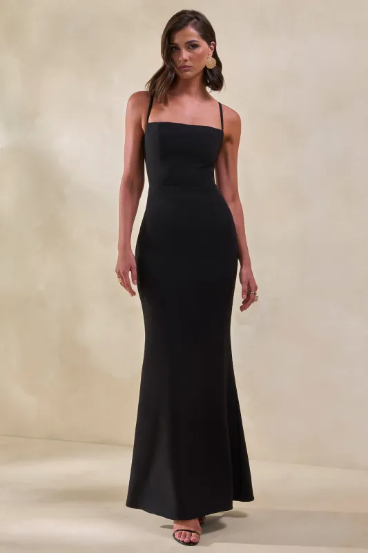 Zavira | Black Square-Neck Maxi Dress made by Club L London