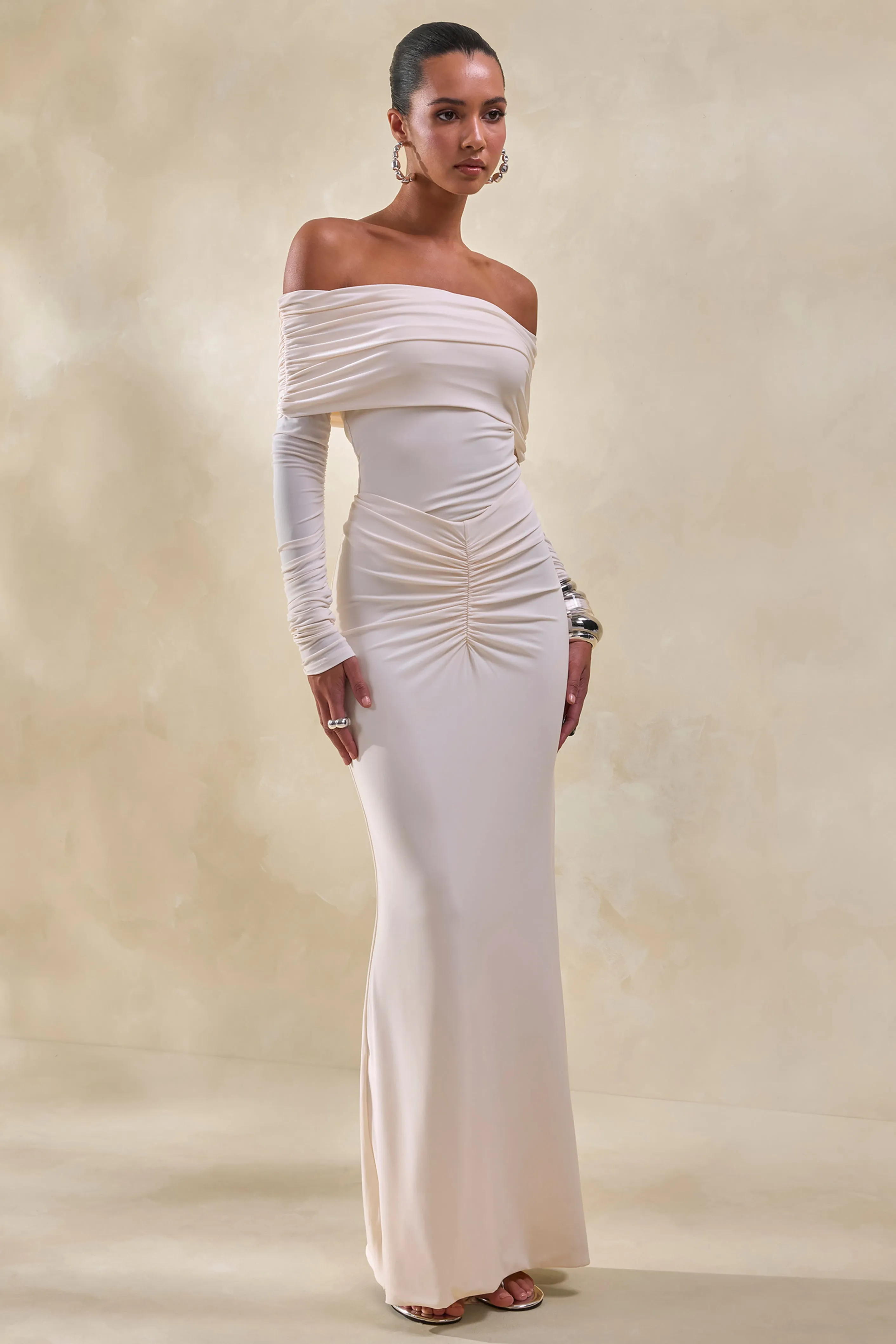 Micaela | Cream Ruched Maxi Skirt sold by Club L London product image thumbnail 5