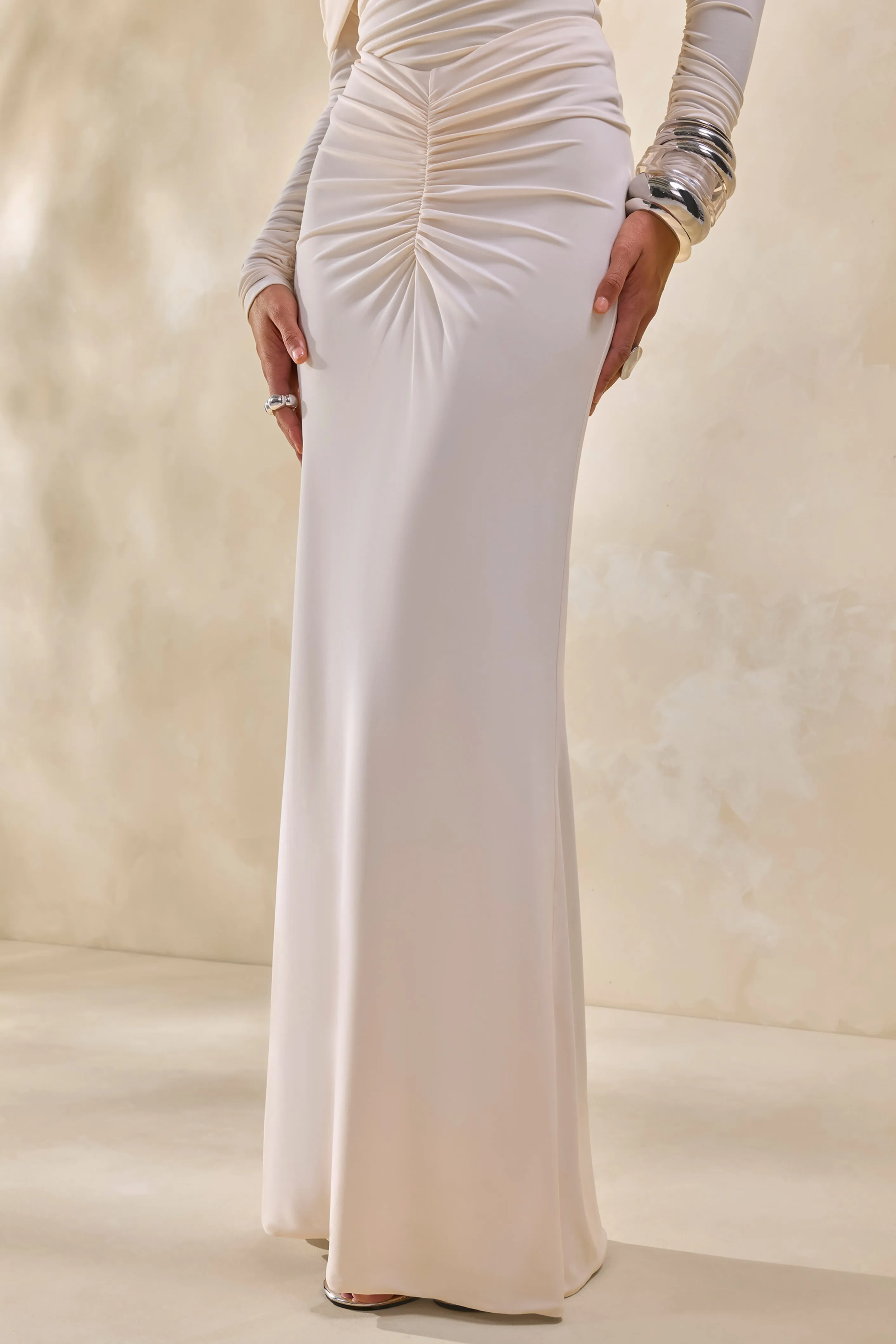 Micaela | Cream Ruched Maxi Skirt sold by Club L London product image thumbnail 2