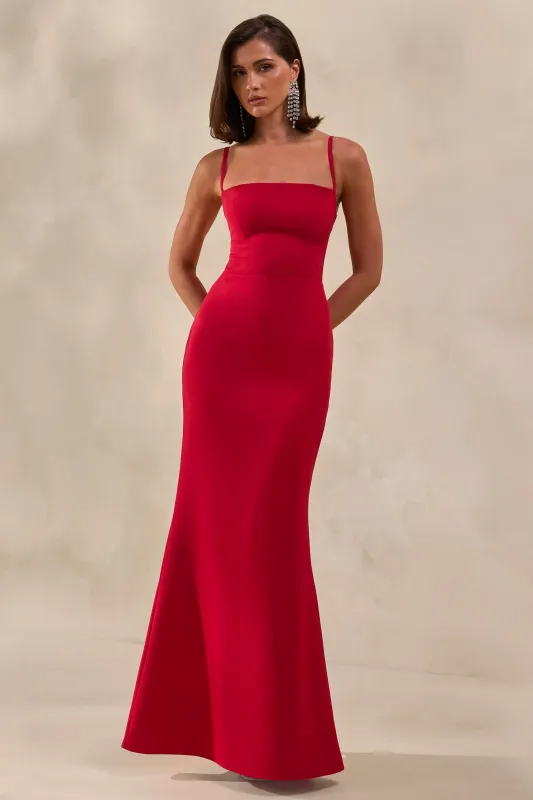 Zavira | Red Square-Neck Maxi Dress made by Club L London