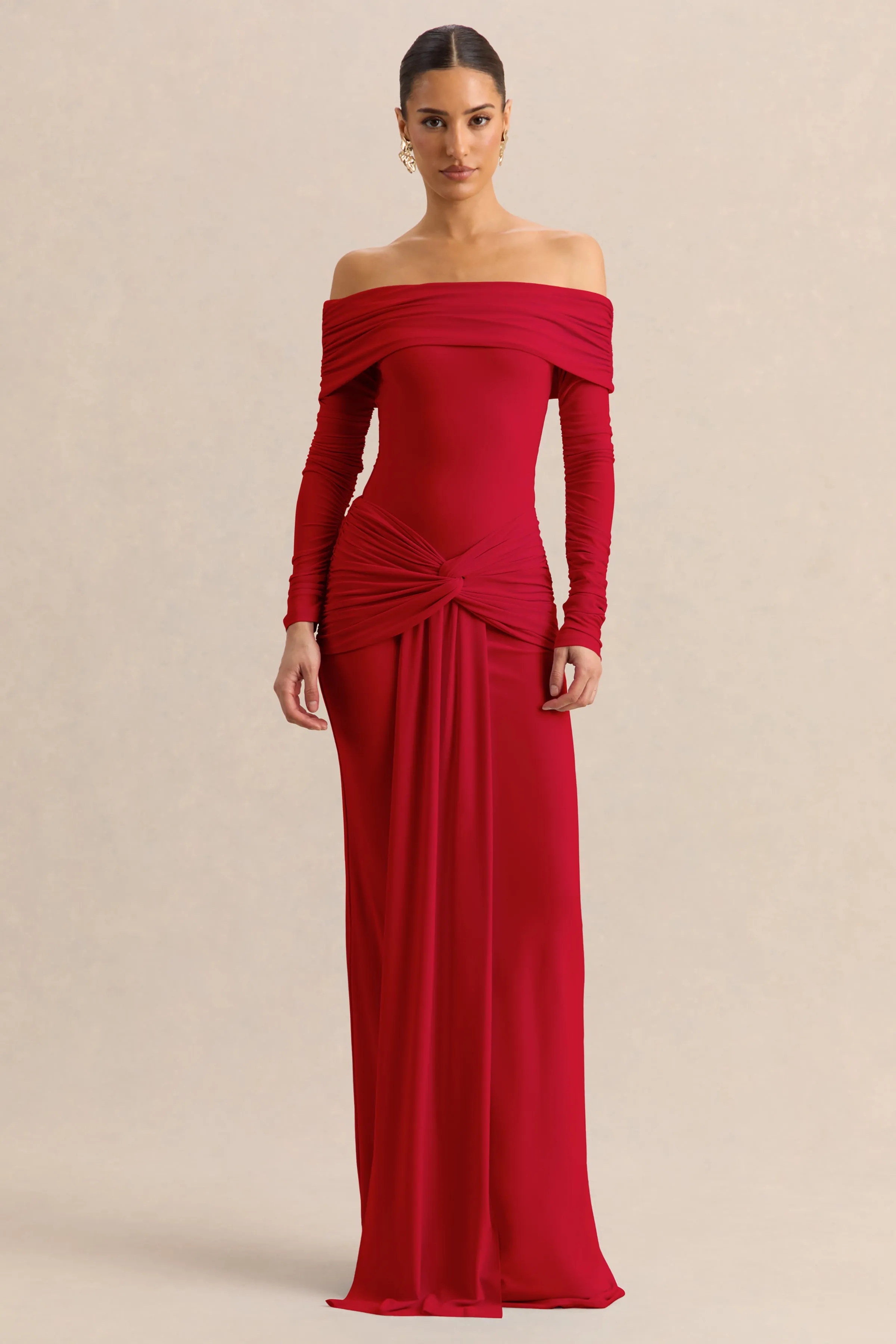 Flynne | Red Wrapped Maxi Skirt With Sash sold by Club L London