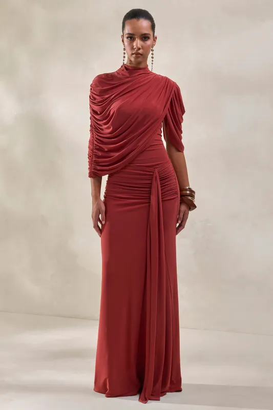 Mireya | Rust Wrapped Maxi Skirt With Split made by Club L London