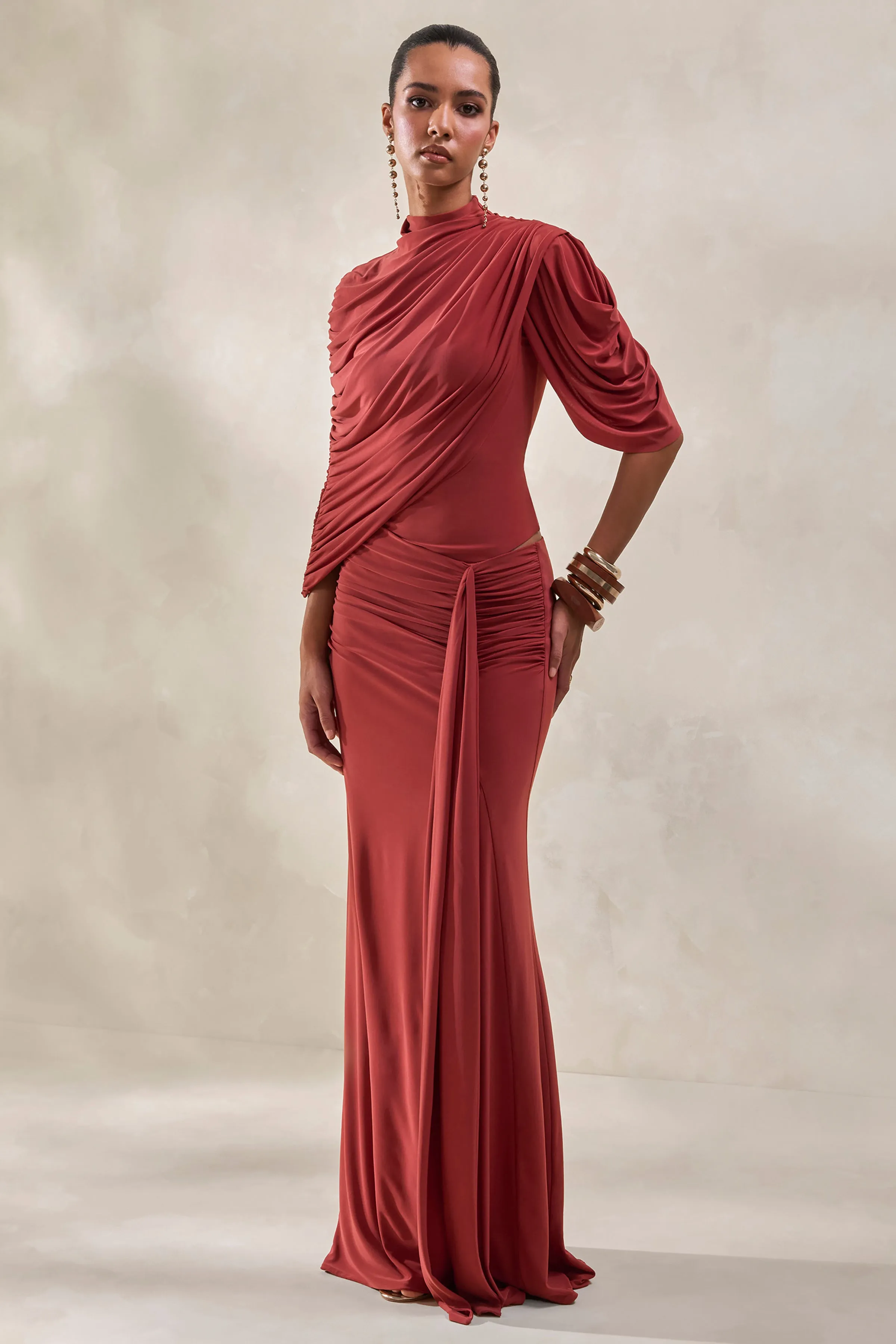 Mireya | Rust Wrapped Maxi Skirt With Split sold by Club L London product image thumbnail 5
