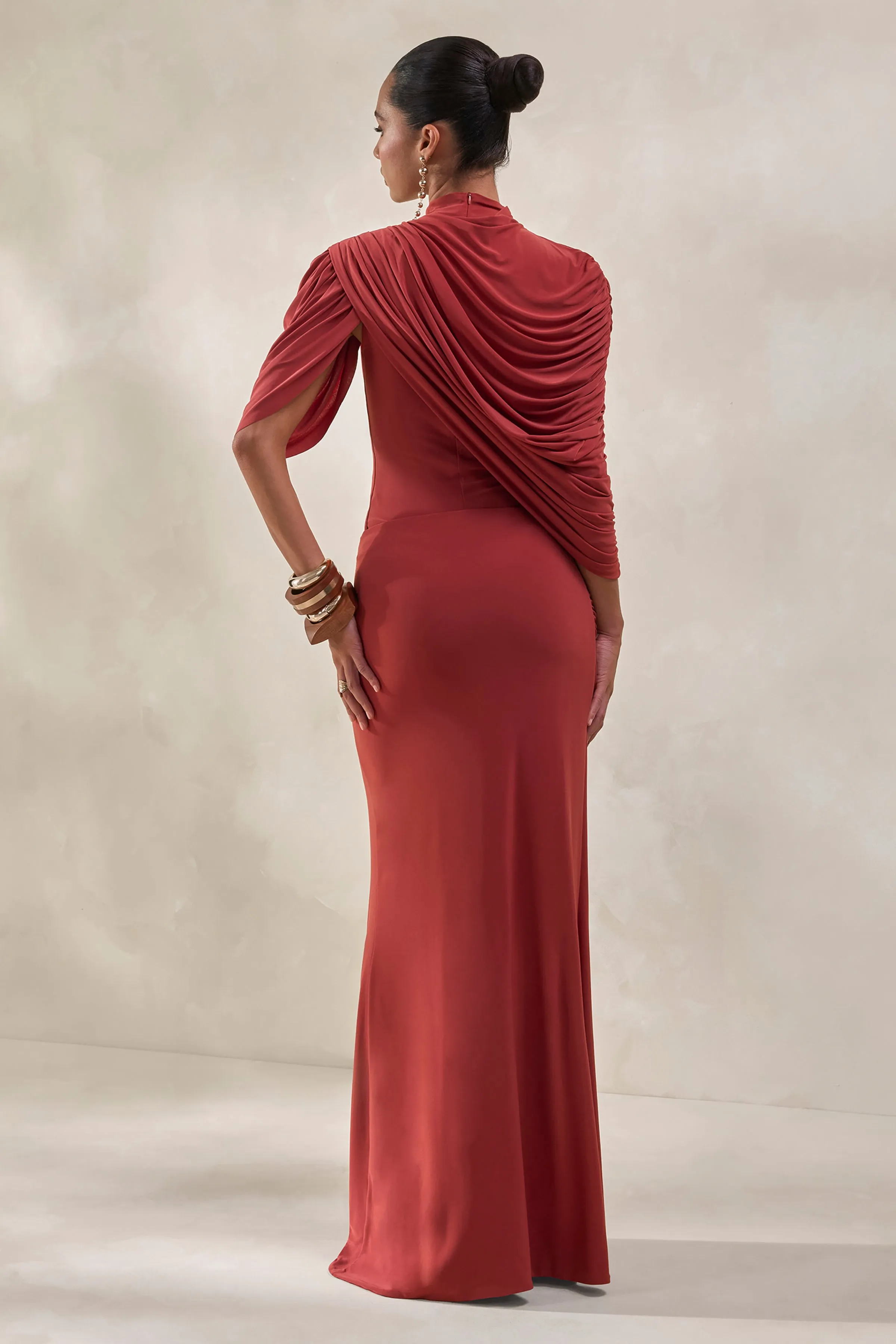 Mireya | Rust Wrapped Maxi Skirt With Split sold by Club L London product image thumbnail 3