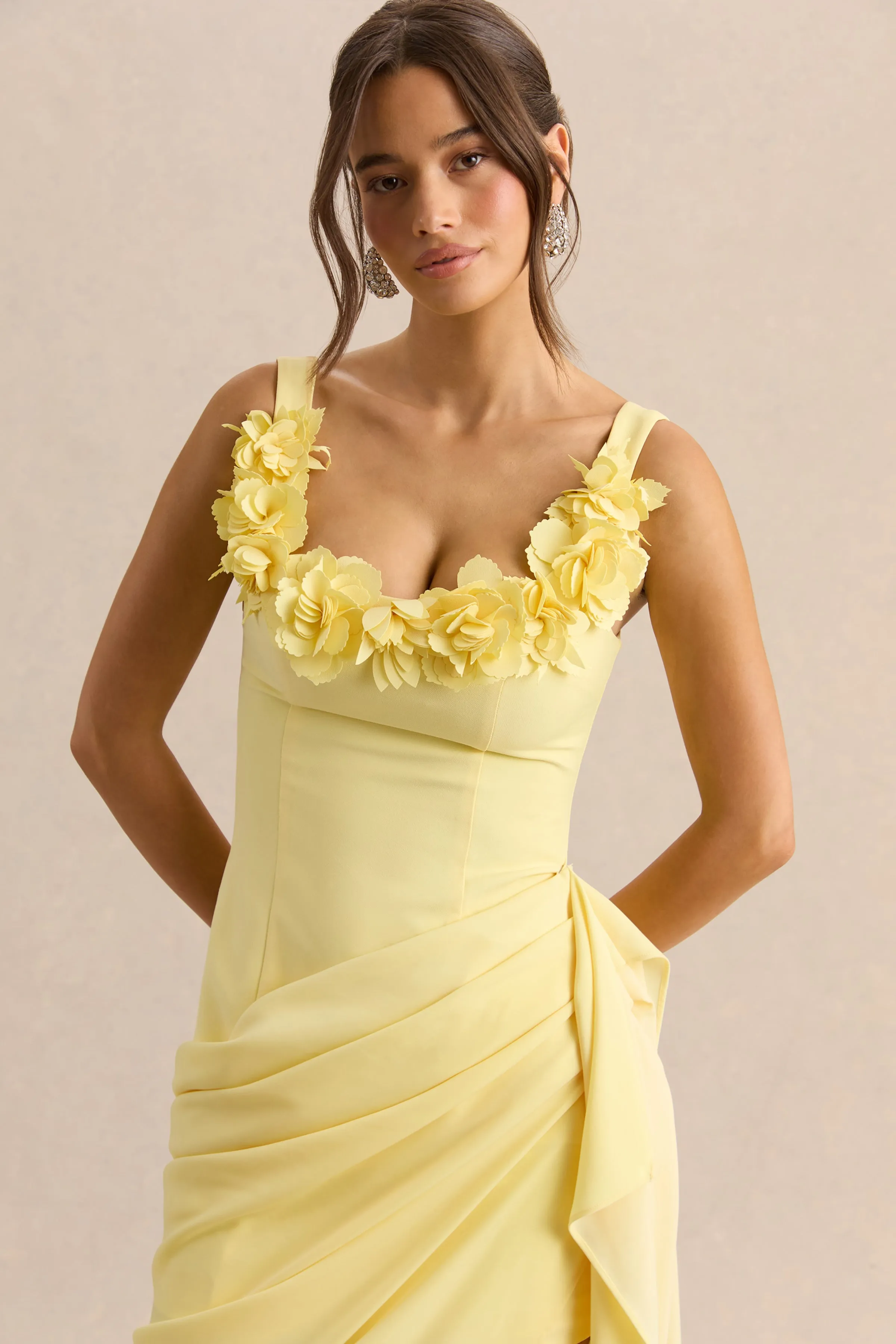 Letitia | Lemon Square-Neck Floral Detailed Wrap Midi Dress sold by Club L London product image thumbnail 3