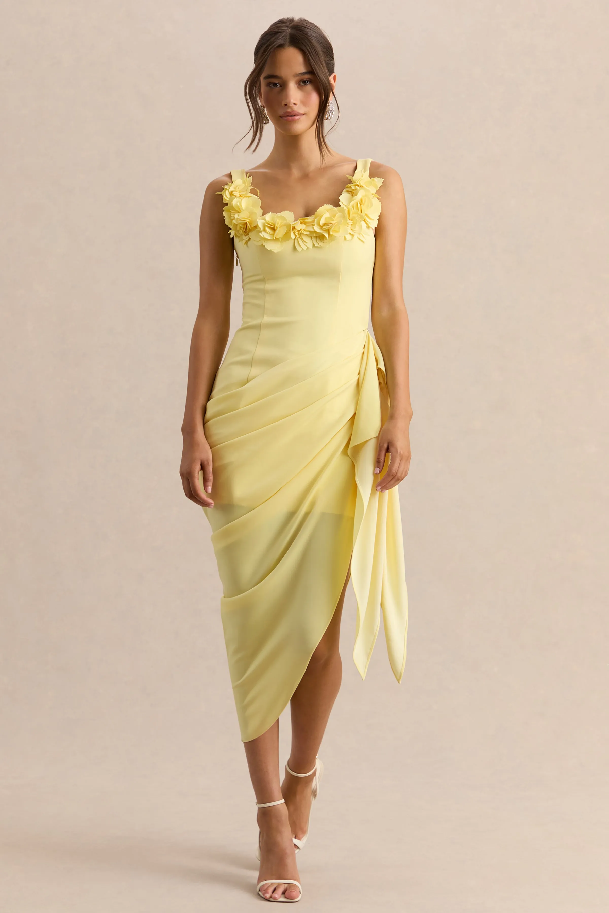 Letitia | Lemon Square-Neck Floral Detailed Wrap Midi Dress sold by Club L London product image thumbnail 4