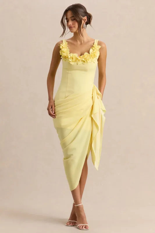 Letitia | Lemon Square-Neck Floral Detailed Wrap Midi Dress made by Club L London