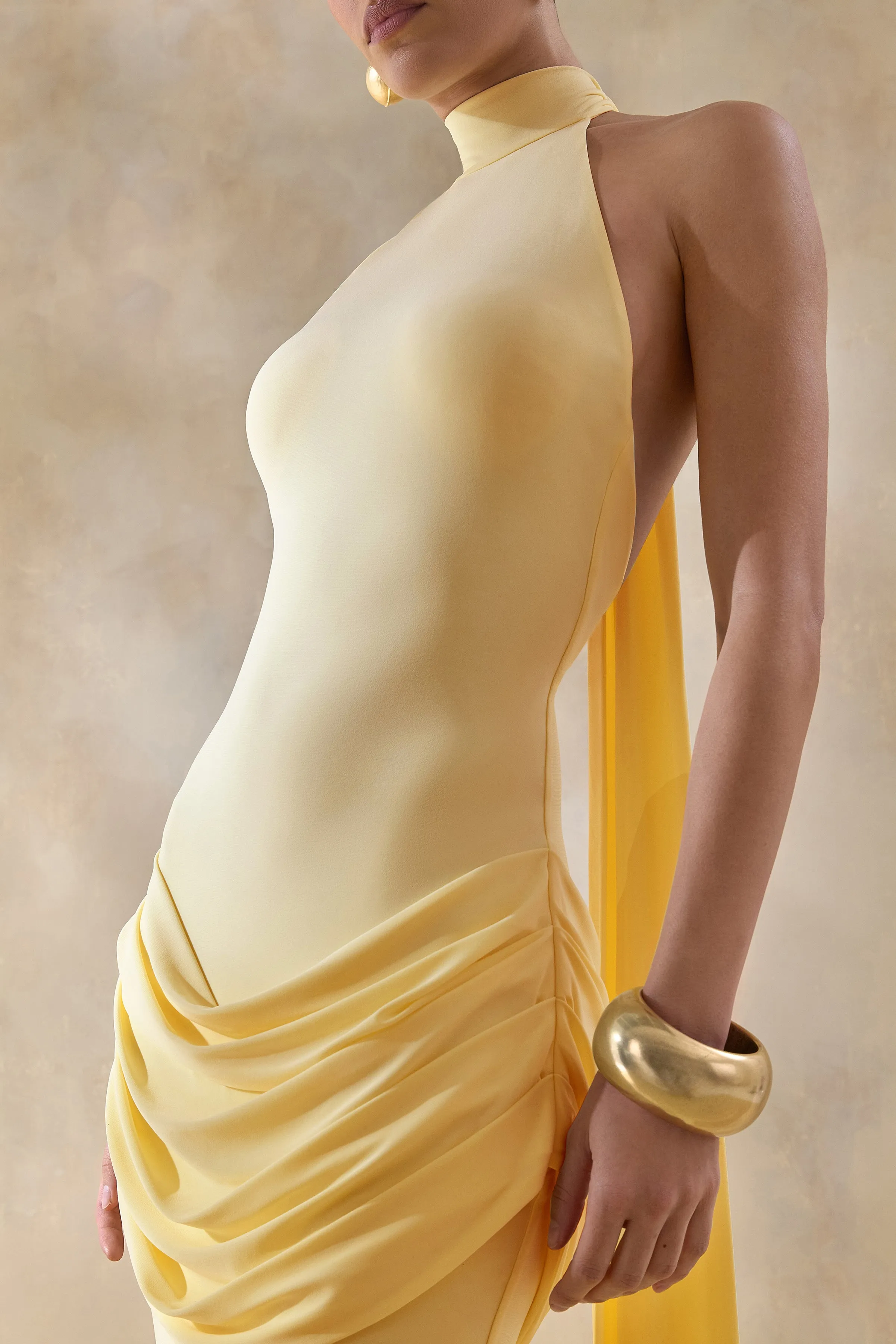 Daisy | Lemon Halter-Neck Maxi Dress With Draped-Detailing sold by Club L London product image thumbnail 3