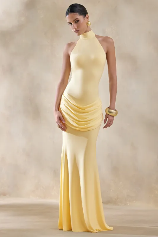 Daisy | Lemon Halter-Neck Maxi Dress With Draped-Detailing made by Club L London
