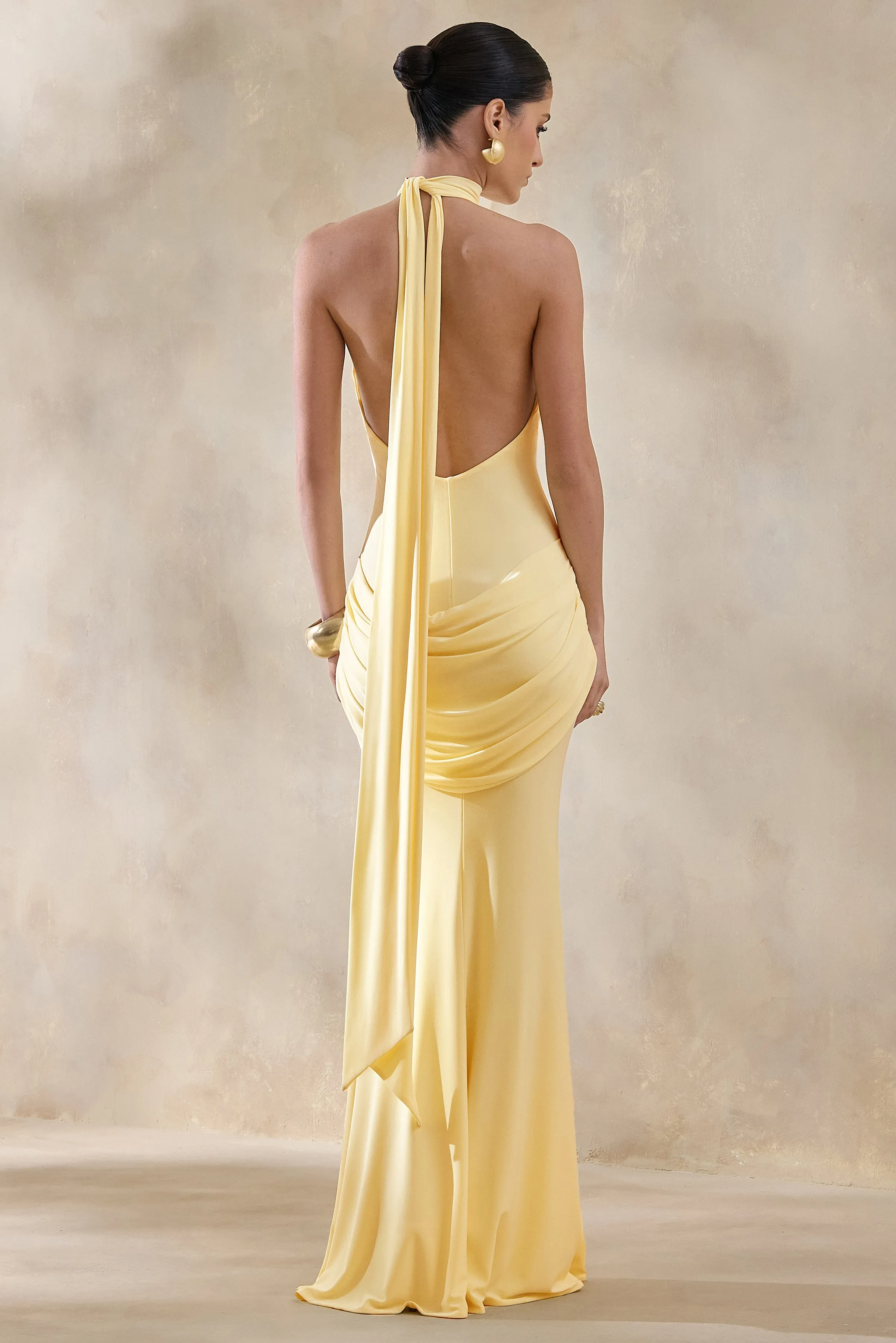 Daisy | Lemon Halter-Neck Maxi Dress With Draped-Detailing sold by Club L London product image thumbnail 2