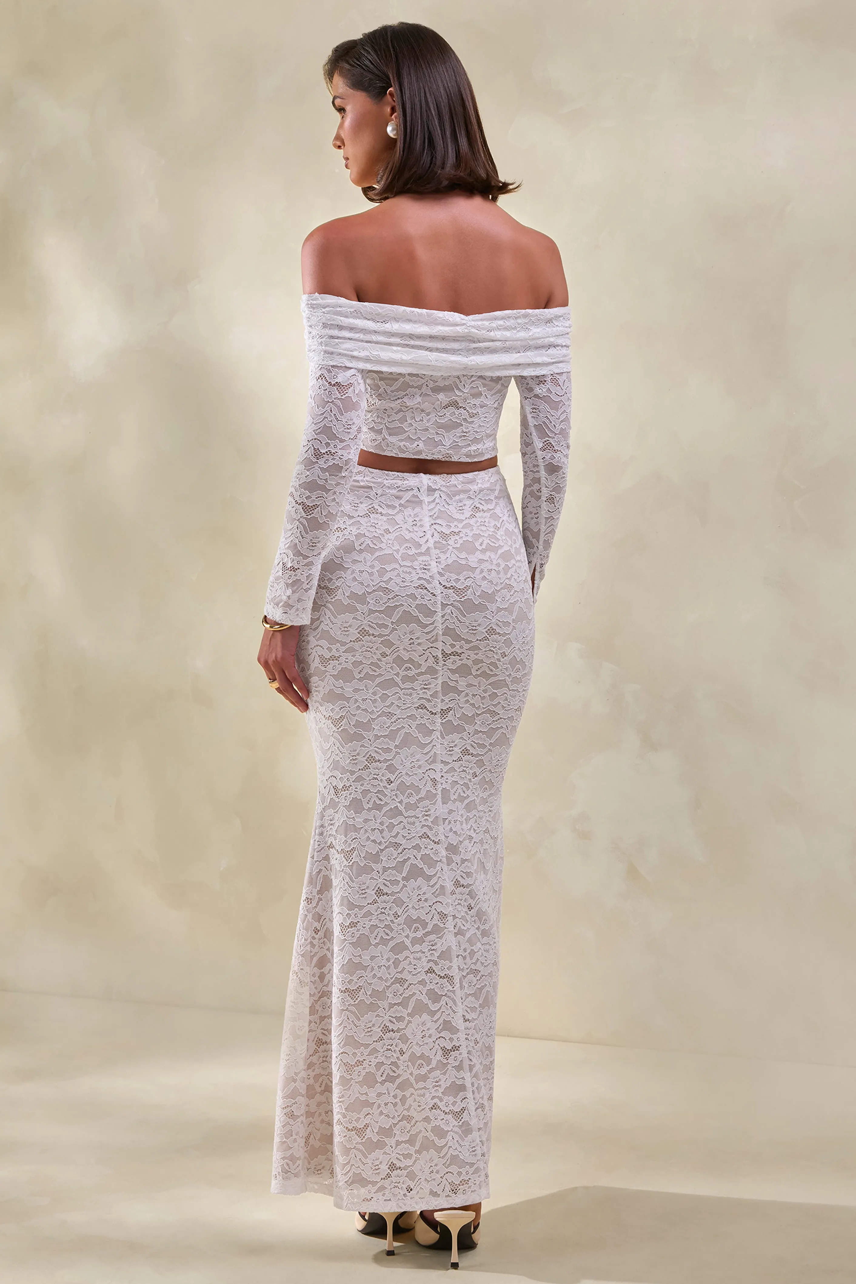 Virena | White Lace Bardot-Neck Crop-Top sold by Club L London product image thumbnail 3