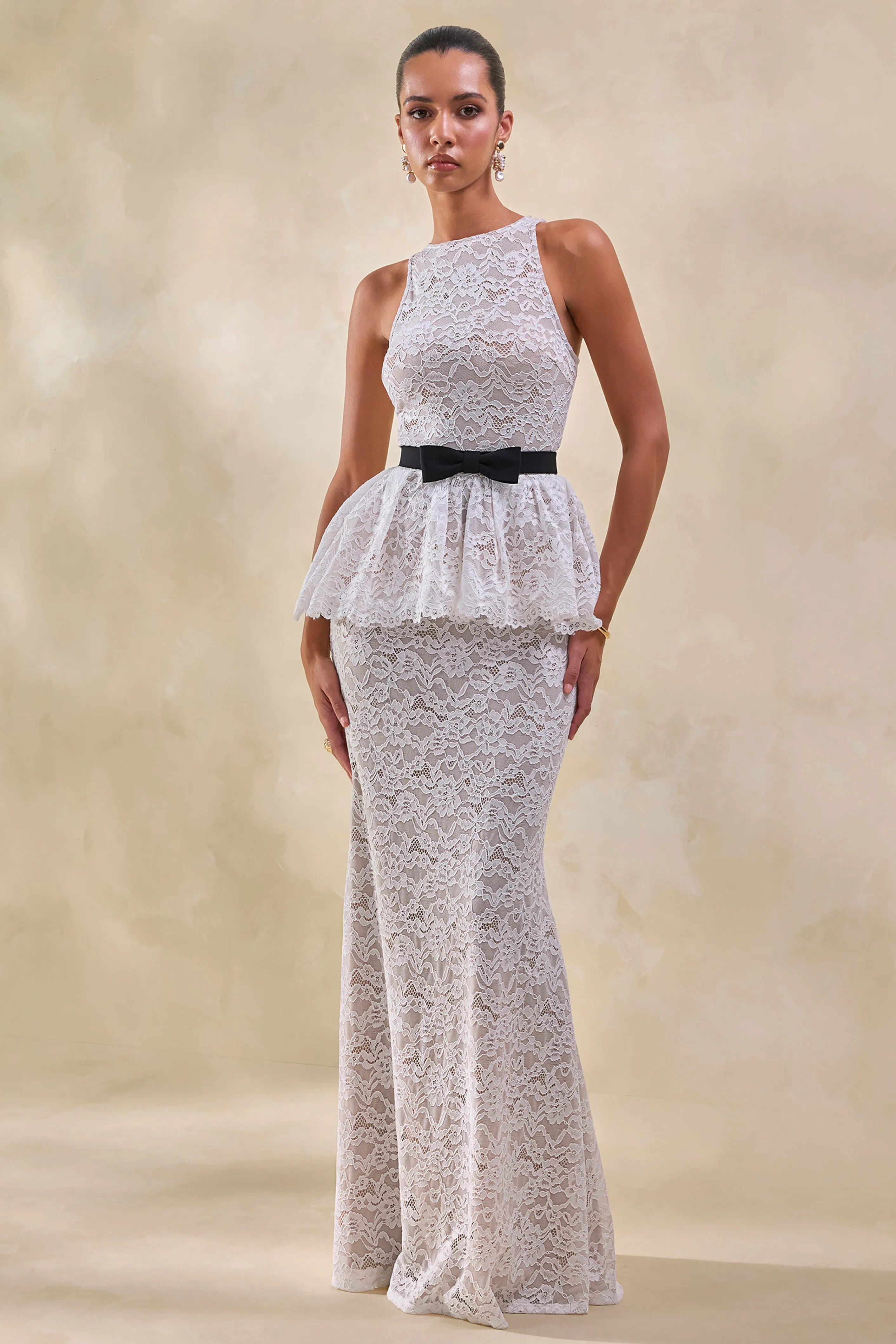 Lunisse | White Lace Maxi Skirt sold by Club L London