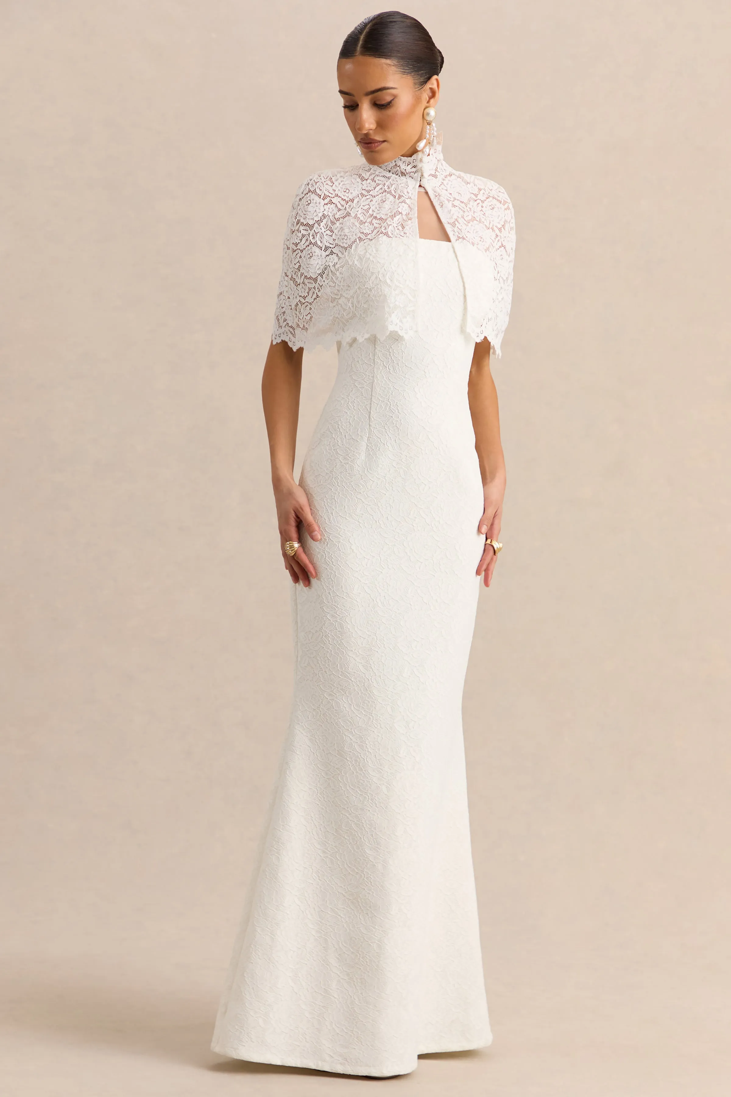 Rosevine | White Lace Round Neck Maxi Dress With Sheer Detailing sold by Club L London product image thumbnail 4