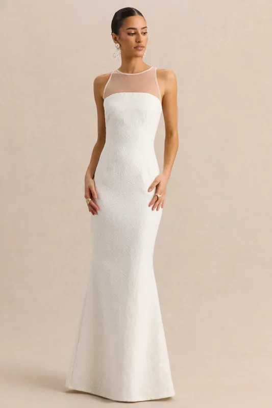 Rosevine | White Lace Round Neck Maxi Dress With Sheer Detailing made by Club L London