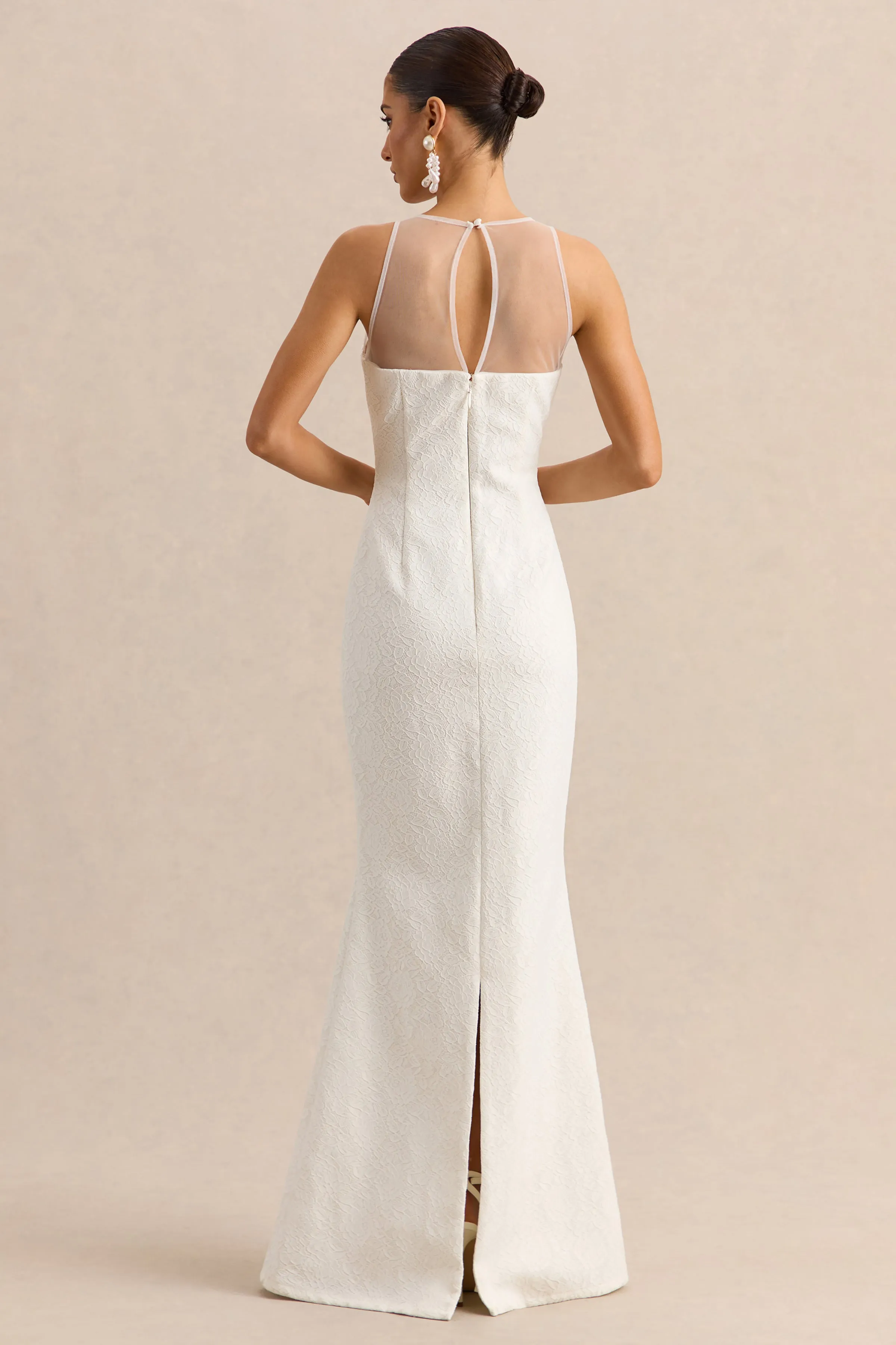 Rosevine | White Lace Round Neck Maxi Dress With Sheer Detailing sold by Club L London product image thumbnail 2