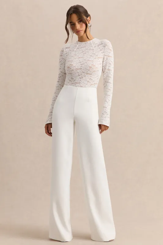 Romancea | White Lace High-Neck Jumpsuit made by Club L London