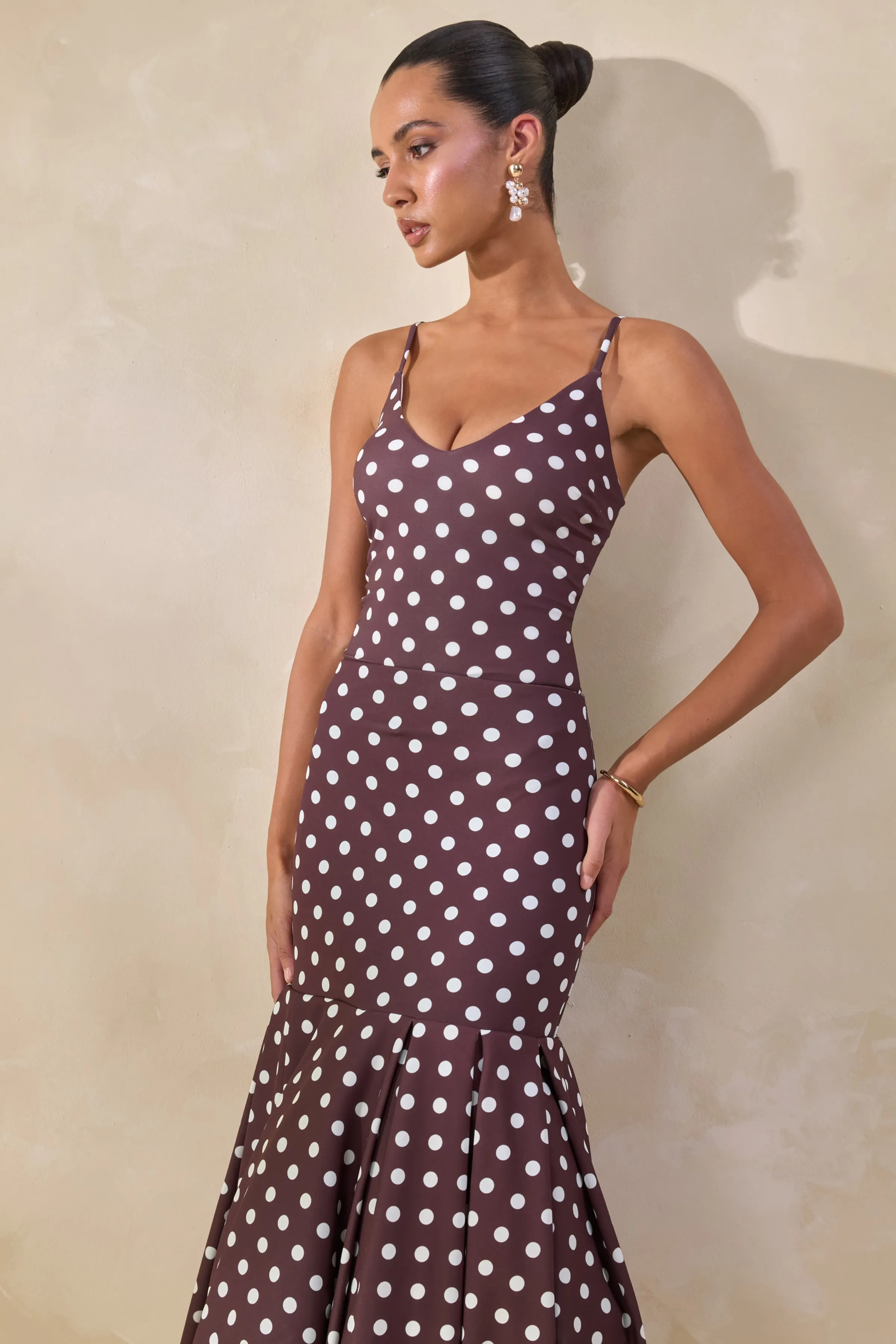 Rayna | Brown Polka-Dot V-Neck Bodysuit sold by Club L London product image thumbnail 4