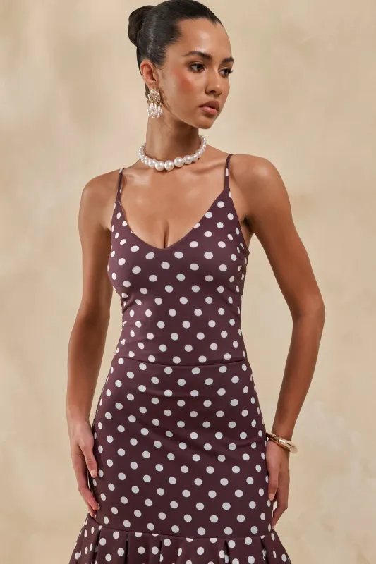Rayna | Brown Polka-Dot V-Neck Bodysuit made by Club L London