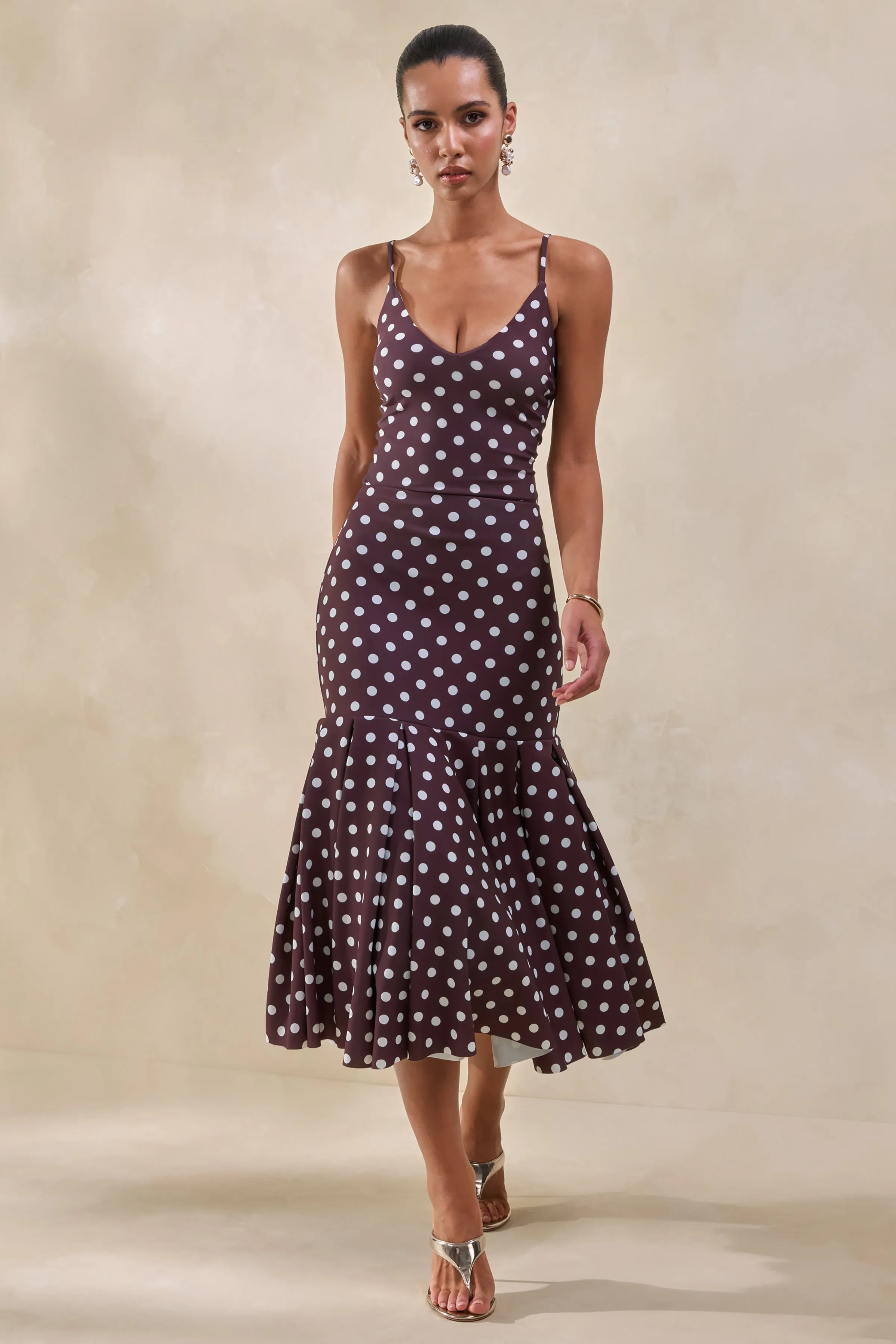 Rayna | Brown Polka-Dot V-Neck Bodysuit sold by Club L London product image thumbnail 5