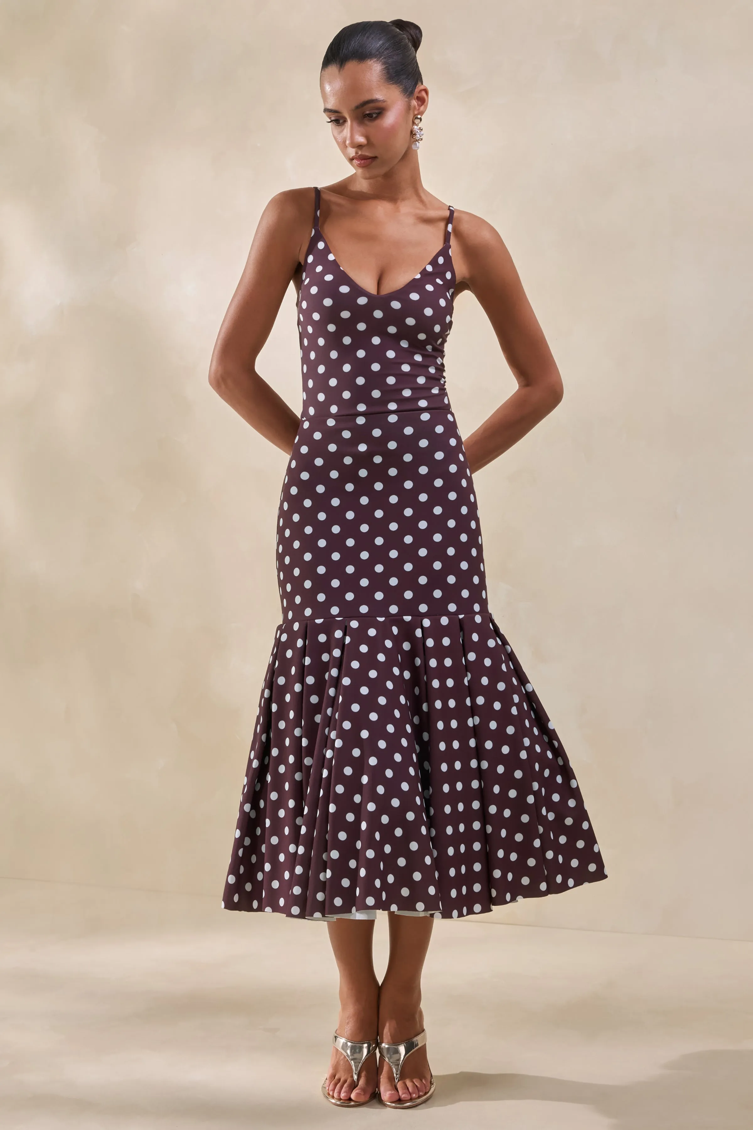 Rayna | Brown Polka-Dot V-Neck Bodysuit sold by Club L London product image thumbnail 2