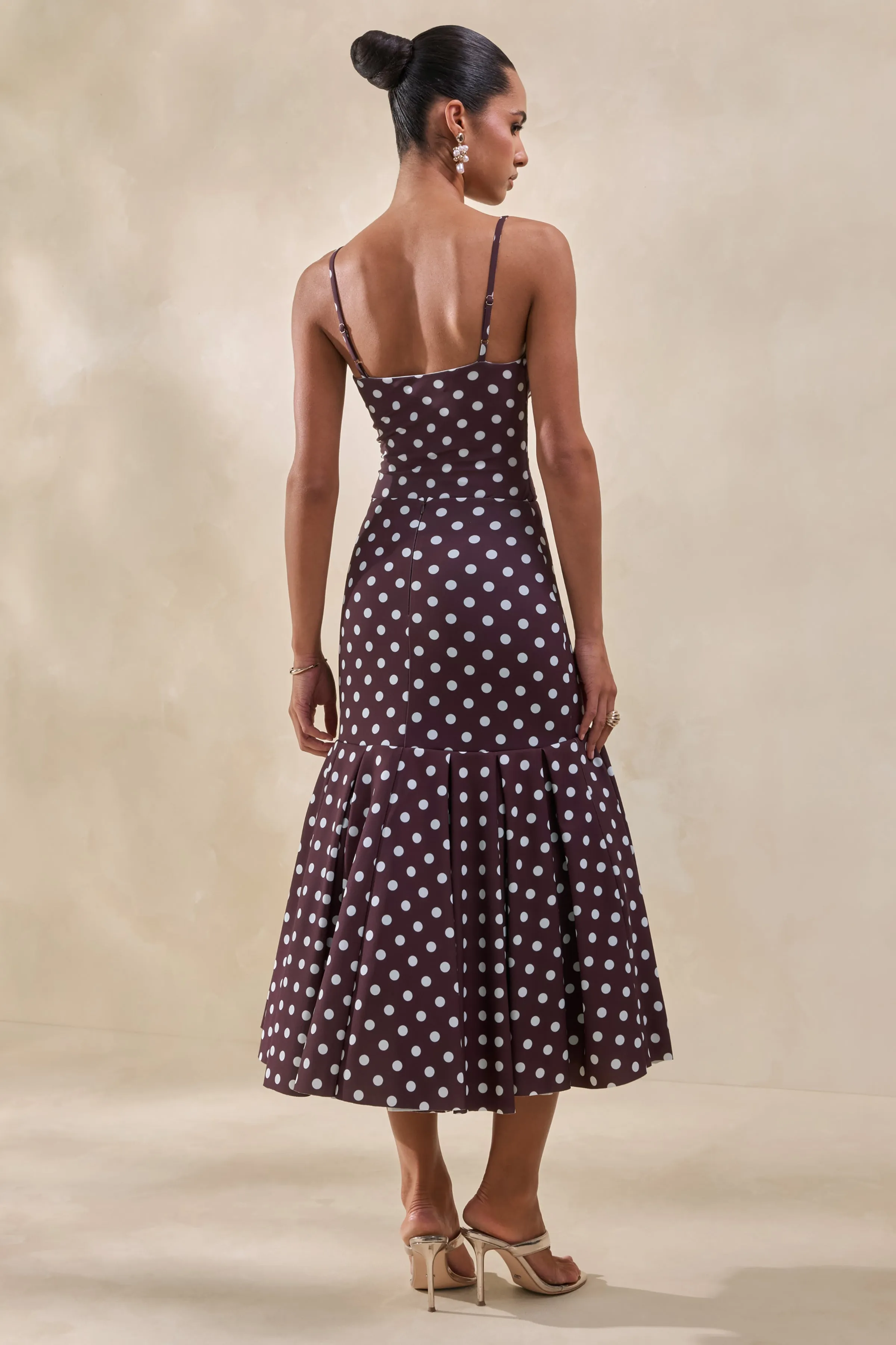 Rayna | Brown Polka-Dot V-Neck Bodysuit sold by Club L London product image thumbnail 3