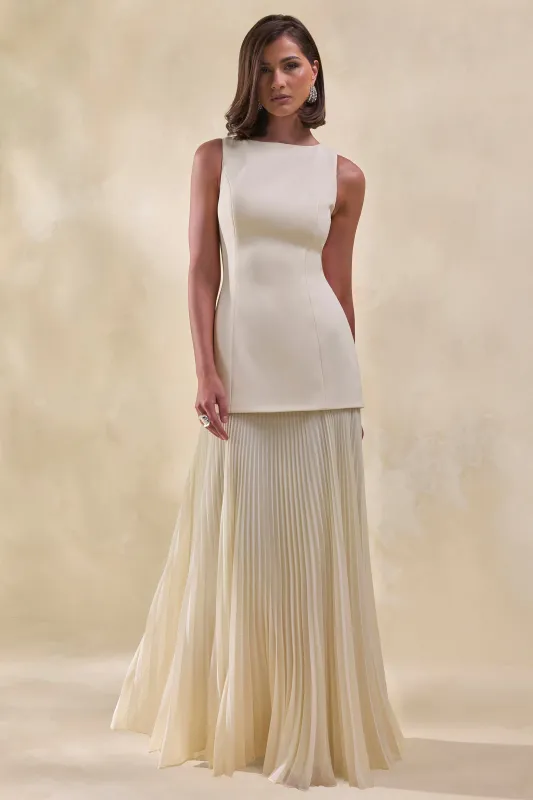 Hadley | Stone Boat-Neck Maxi Dress With Drop-Waist made by Club L London