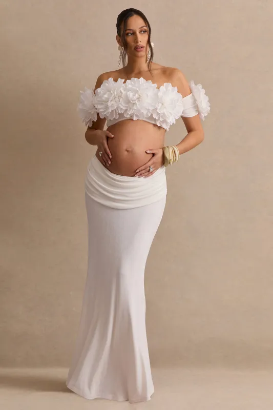 Arwenne | White Maternity Maxi Skirt made by Club L London