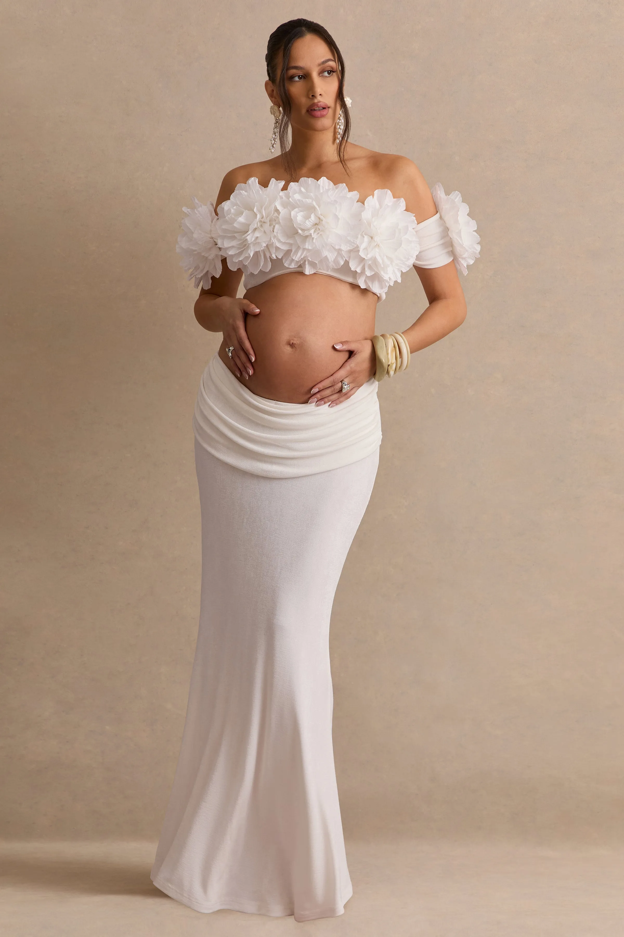 Arwenne | White Maternity Maxi Skirt sold by Club L London