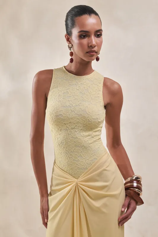 Serale | Lemon Lace Halter-Neck Bodysuit made by Club L London