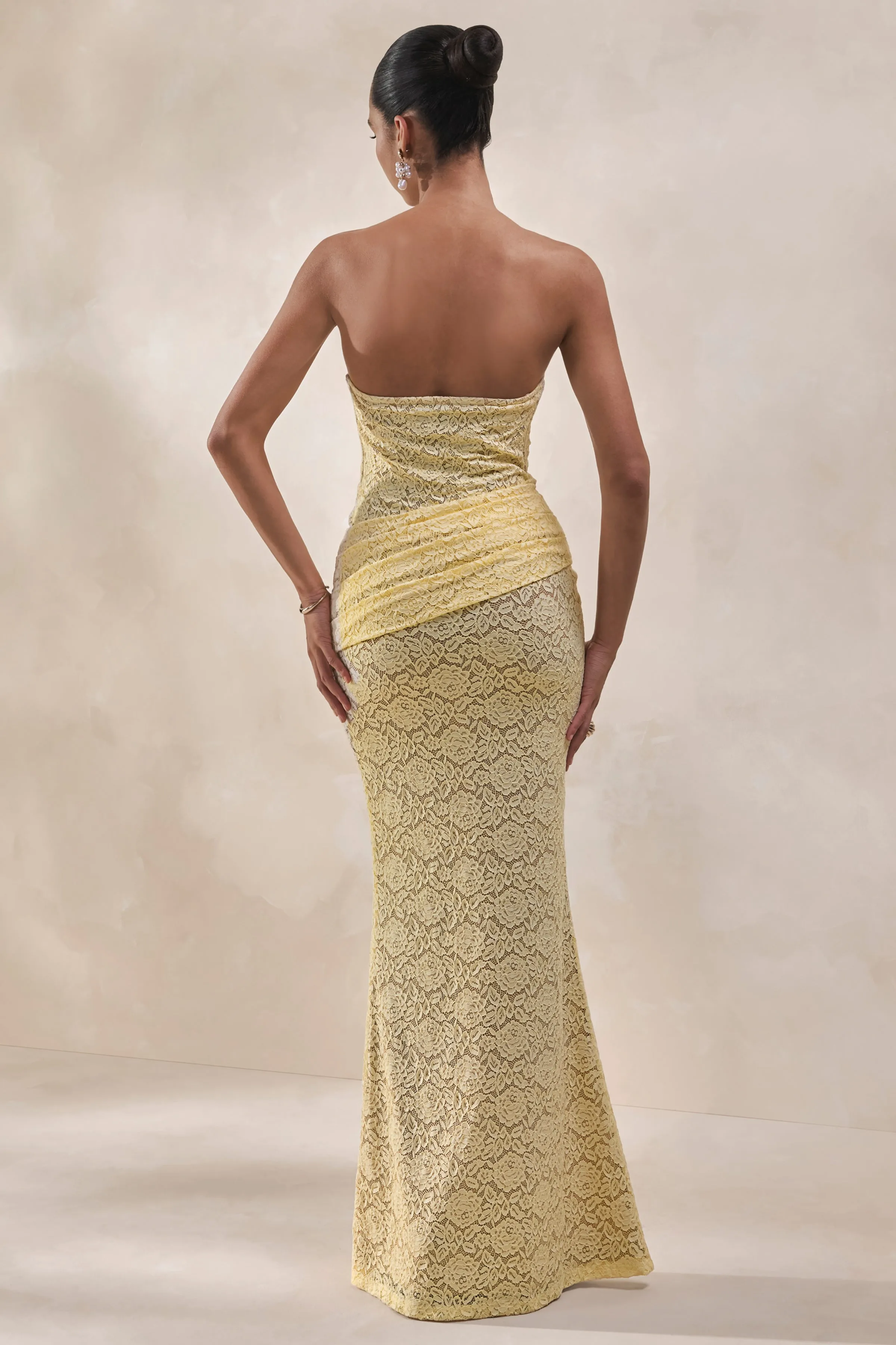 Viara | Lemon Lace Maxi Skirt With Draped-Detailing sold by Club L London product image thumbnail 2