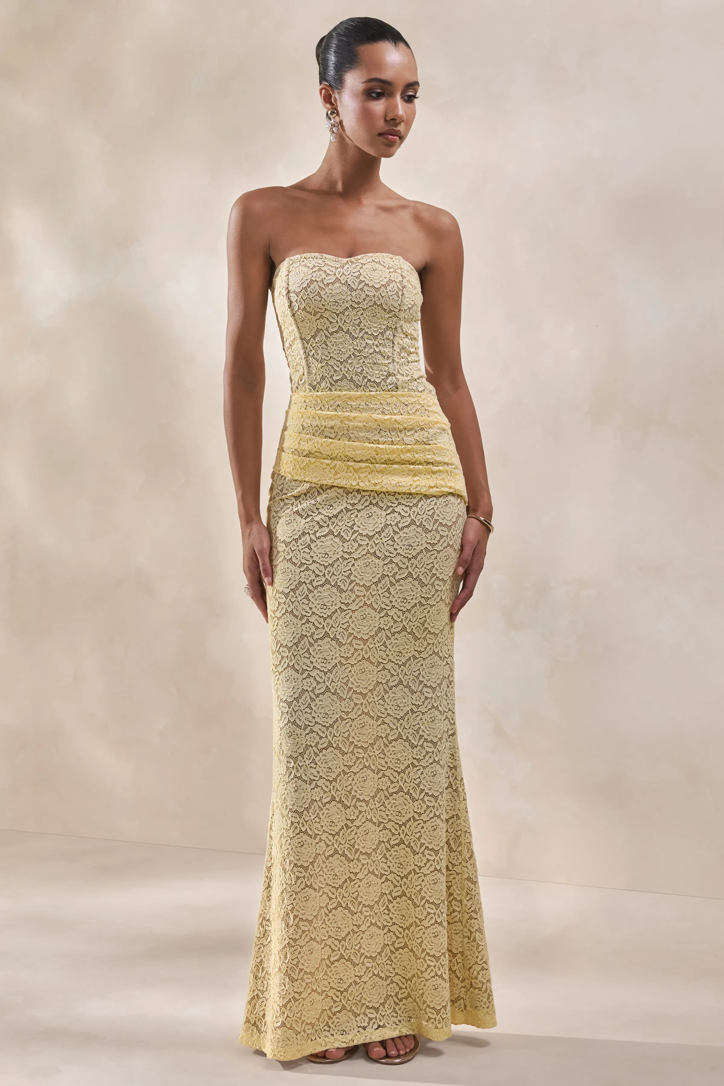 Viara | Lemon Lace Maxi Skirt With Draped-Detailing sold by Club L London product image thumbnail 4