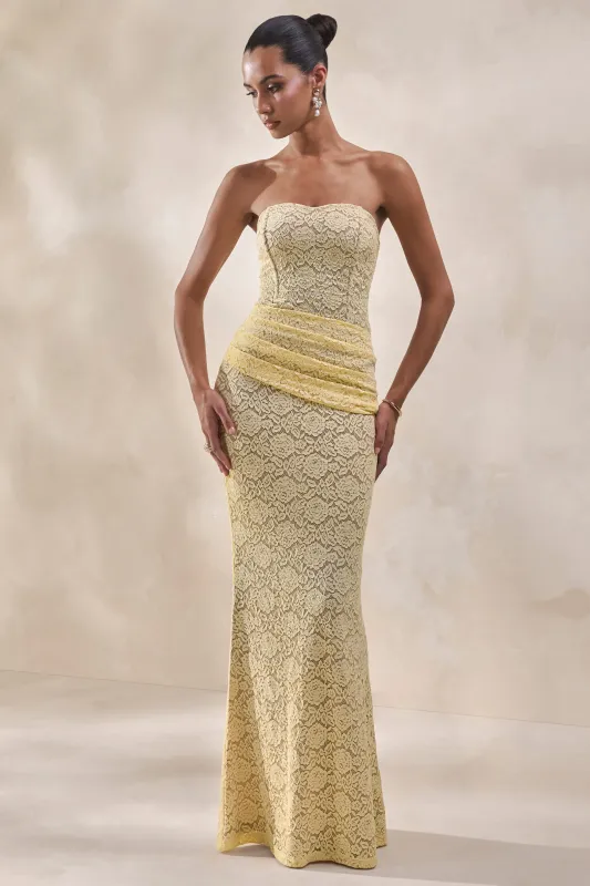Viara | Lemon Lace Maxi Skirt With Draped-Detailing made by Club L London