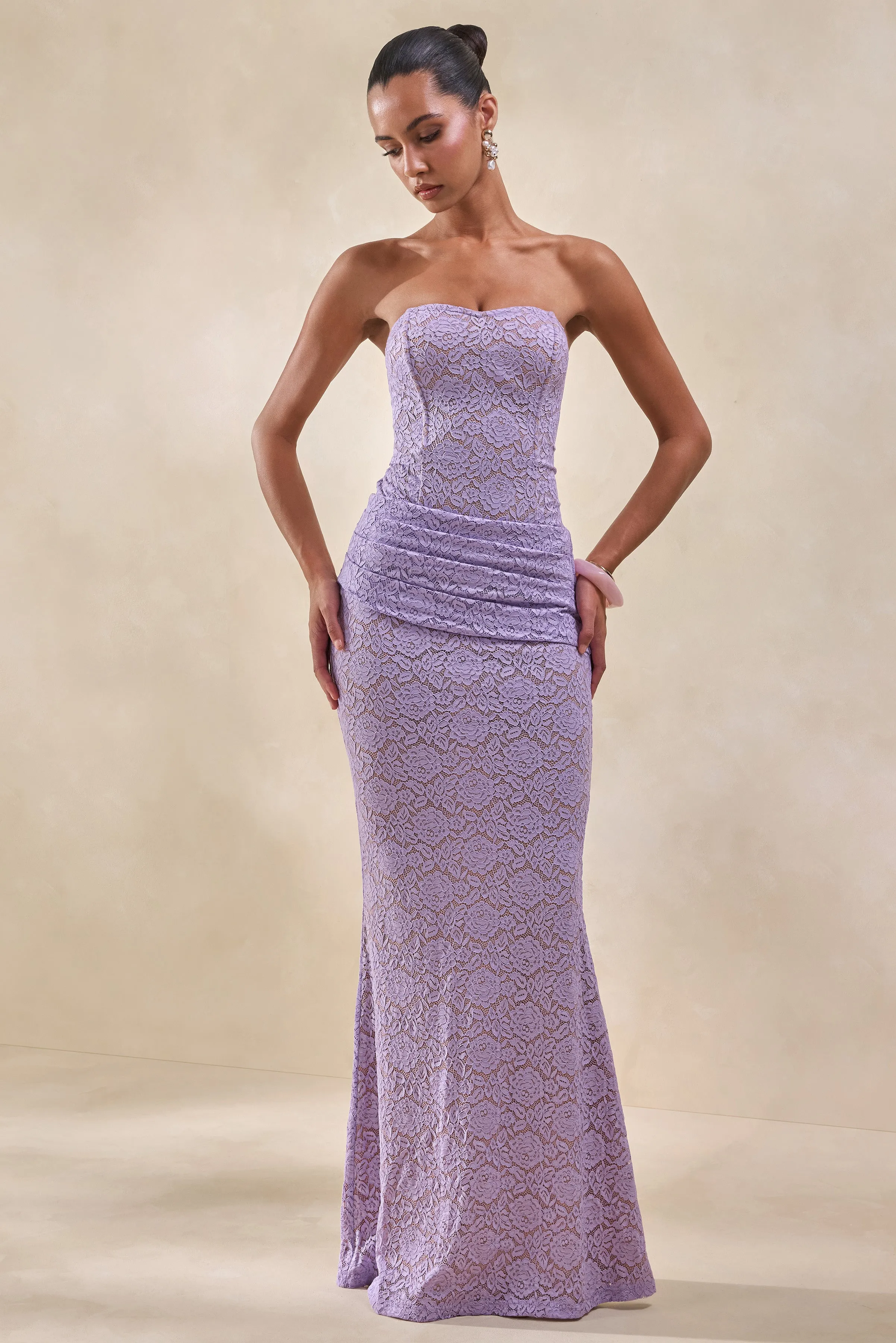 Vissia | Lilac Lace Bandeau Bodysuit sold by Club L London product image thumbnail 3