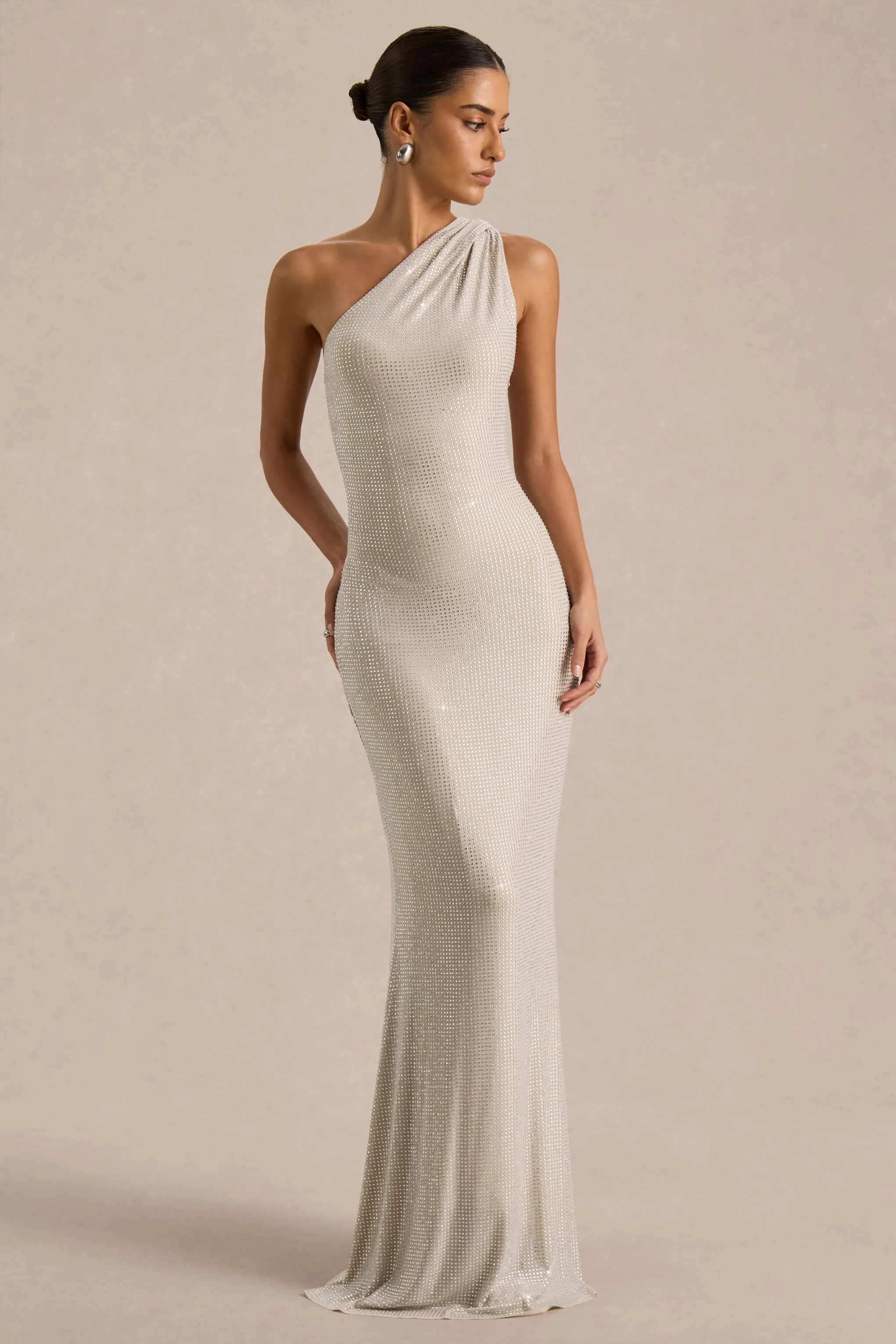 Deity | Silver Hotfix Asymmetric-Neck Maxi Dress With Open-Back sold by Club L London product image thumbnail 3
